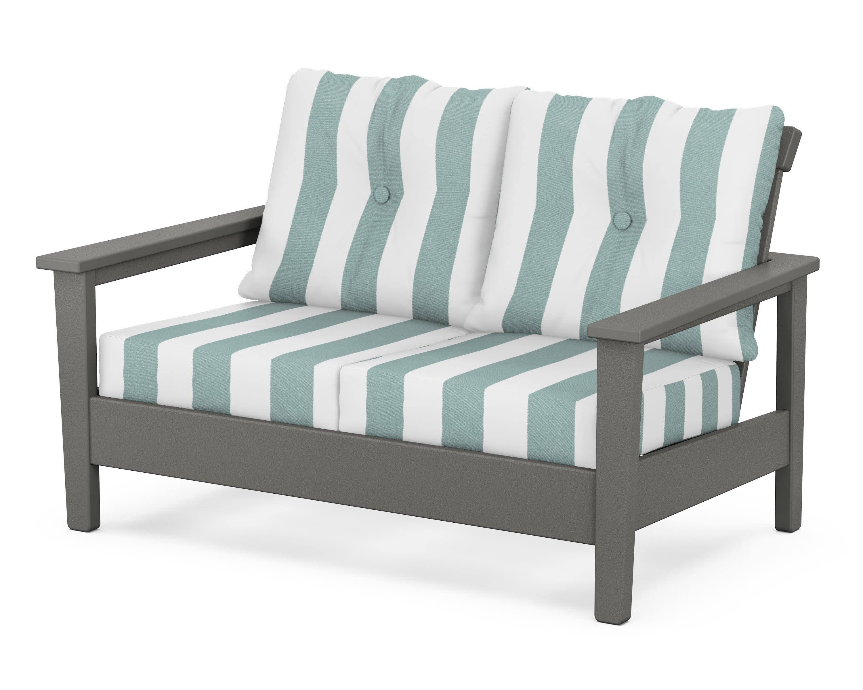 Prescott Deep Seating Loveseat in Slate Grey / Cabana Stripe Glacier Spa