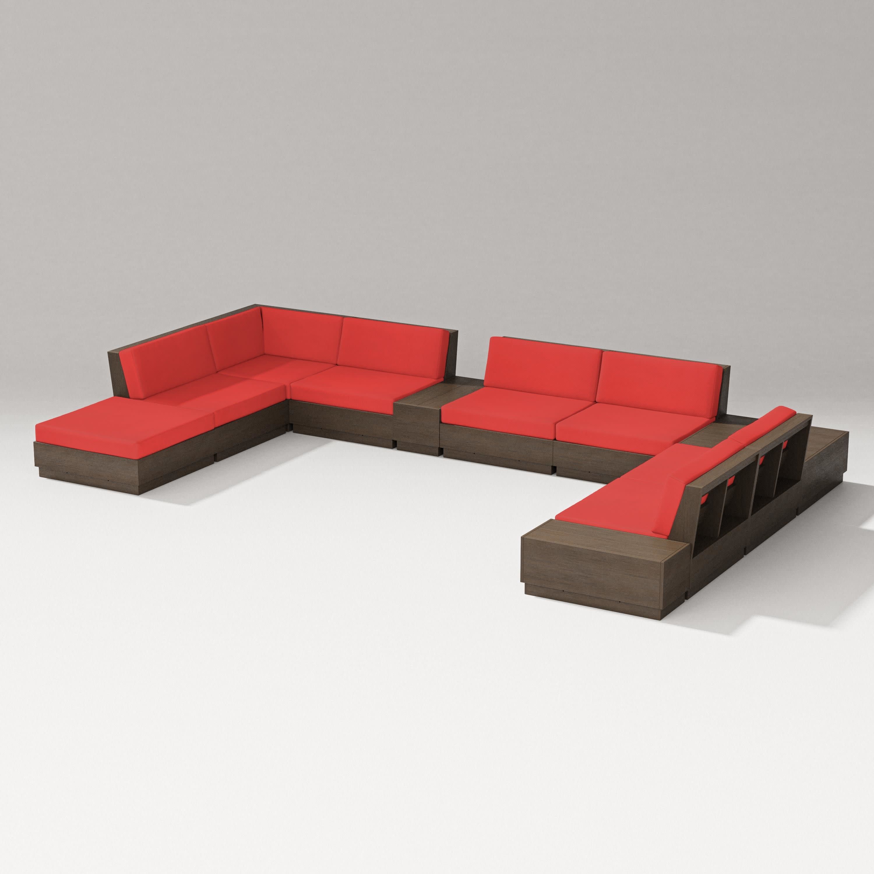 Elevate 11-Piece Conversation Sectional Set in Kona / Crimson Linen