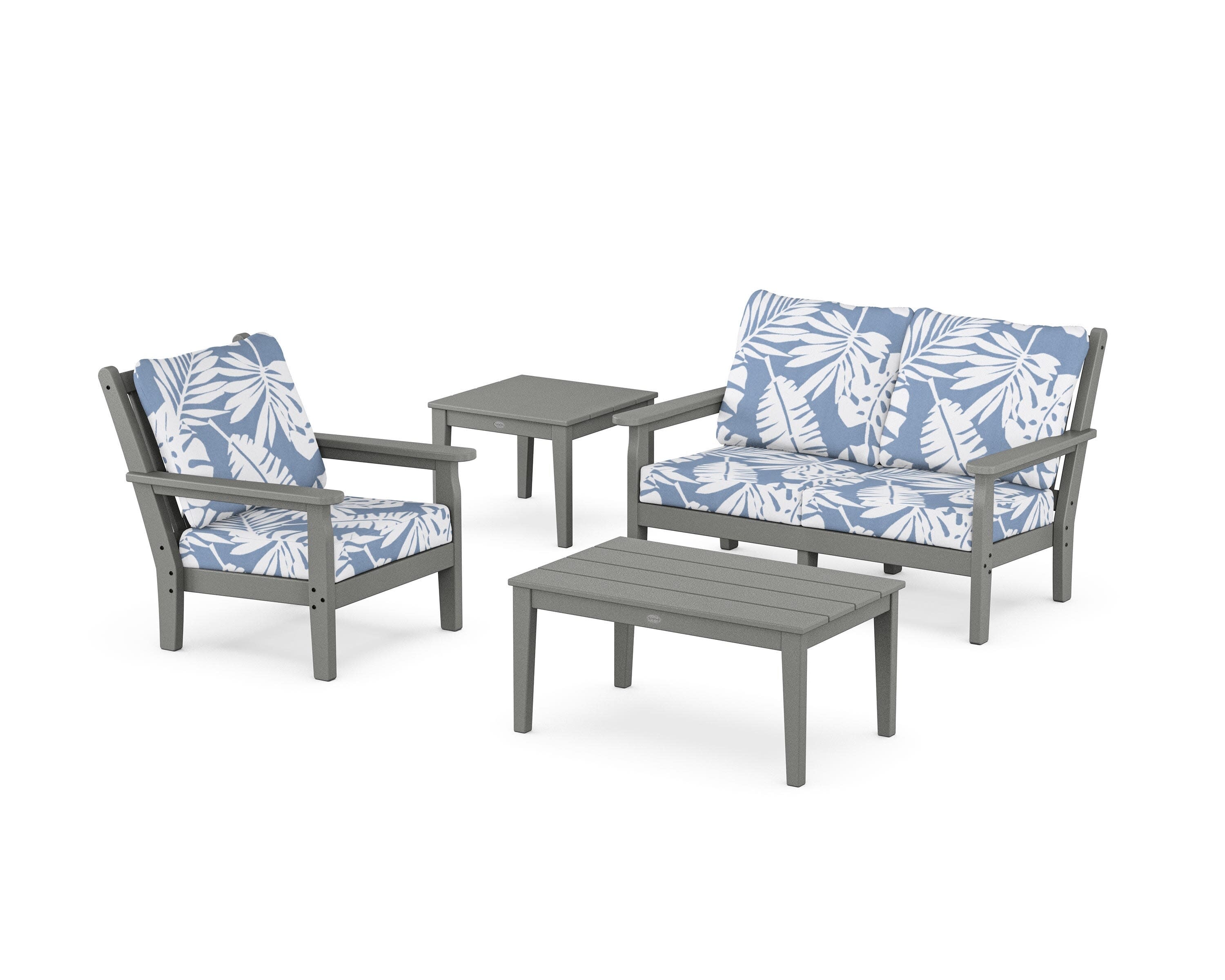 Chippendale 4-Piece Deep Seating Set in Slate Grey / Leaf Sky Blue