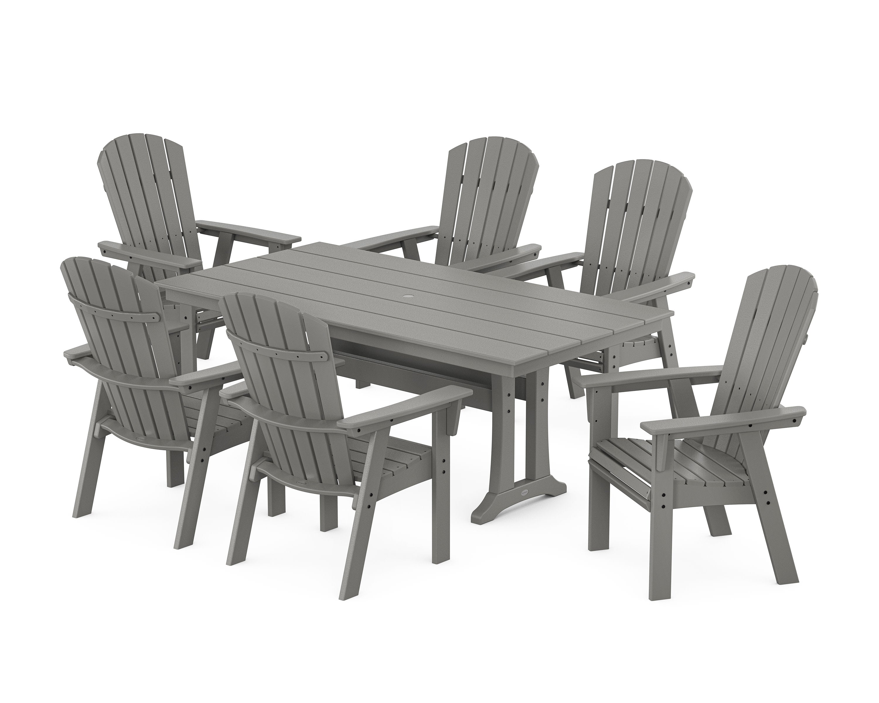 Nautical Curveback Adirondack 7-Piece Farmhouse Dining Set with Trestle Legs in Slate Grey