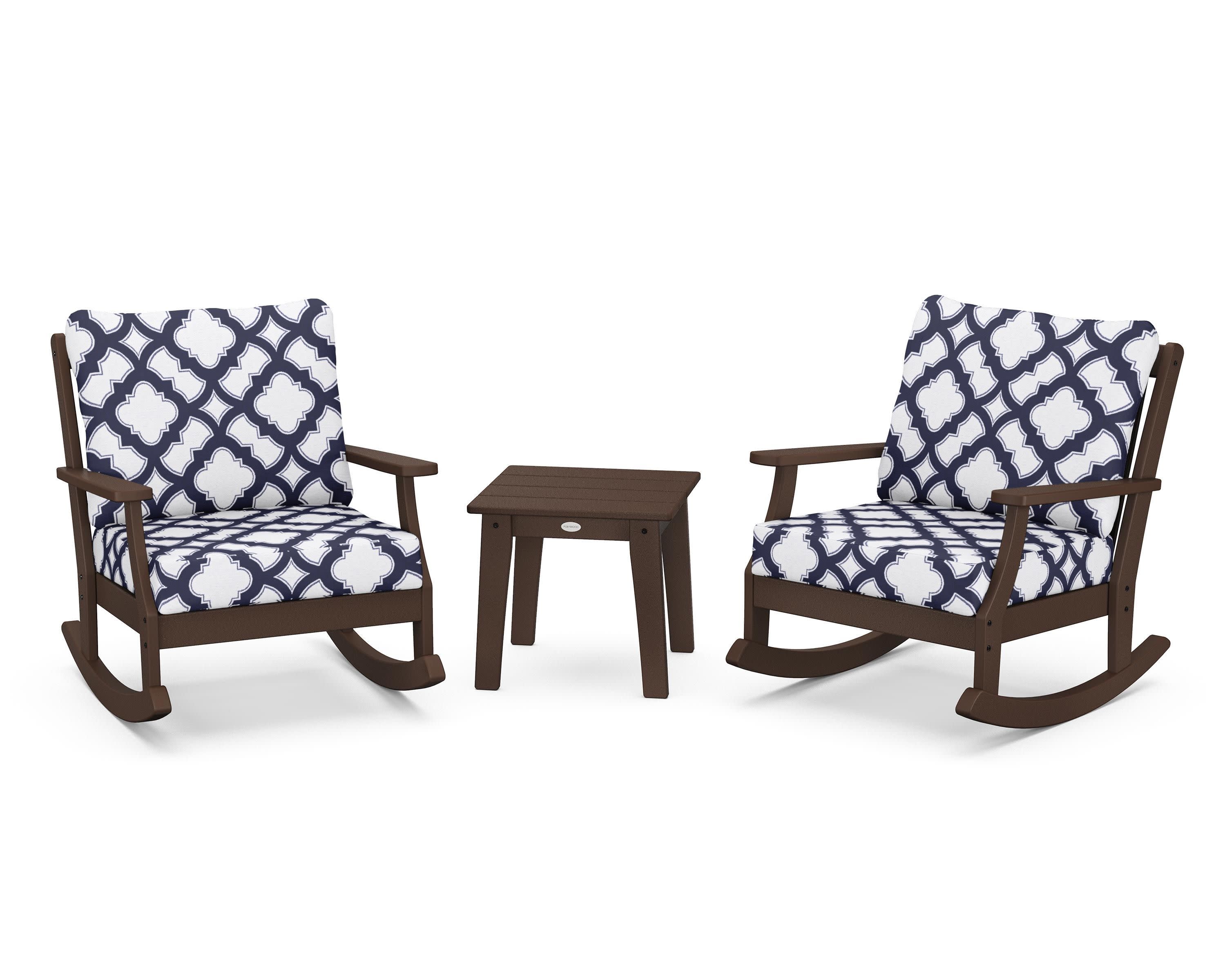 Braxton 3-Piece Deep Seating Rocker Set in Mahogany / Trellis Navy