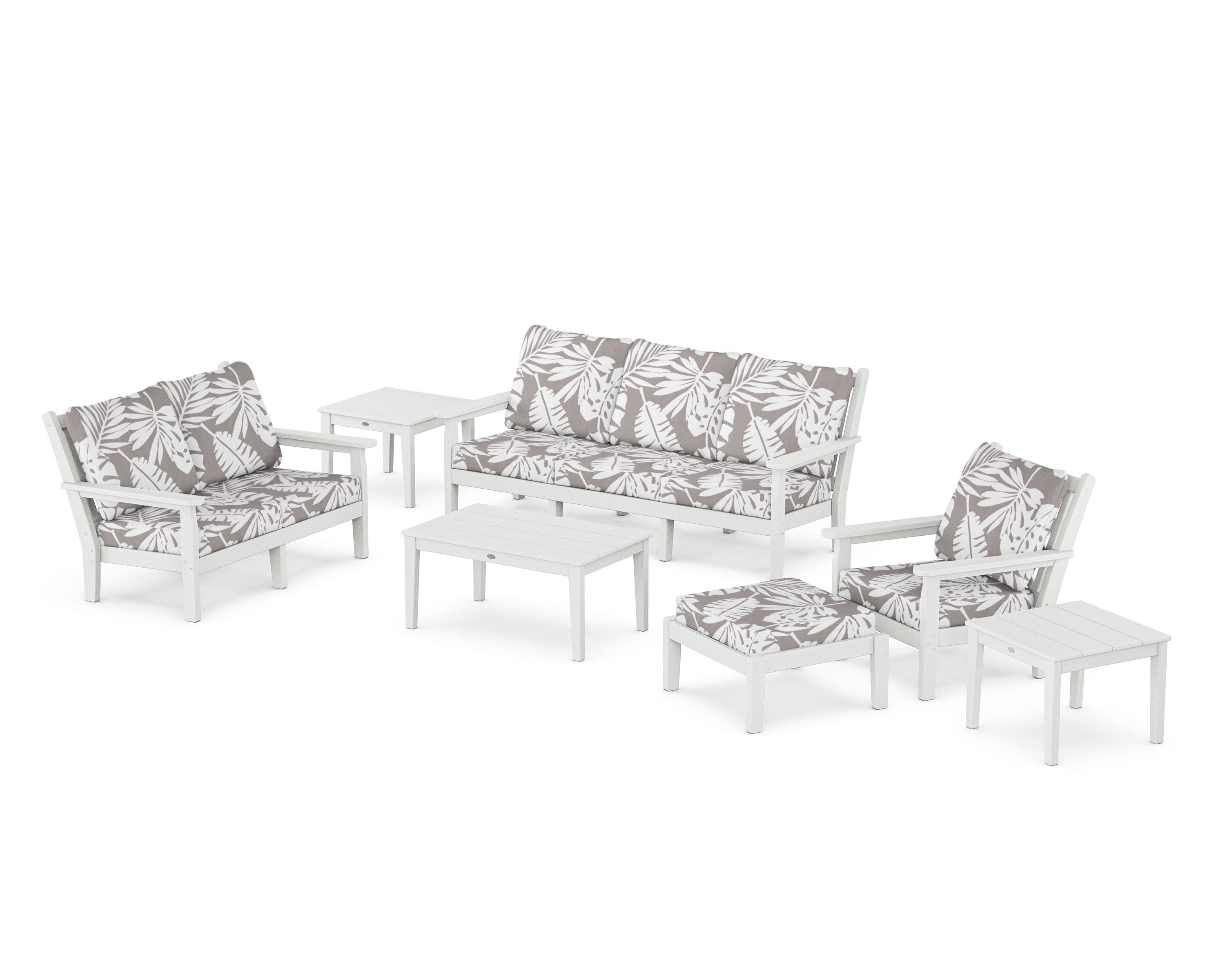 Chippendale 7-Piece Deep Seating Set in White / Leaf Grey Mist