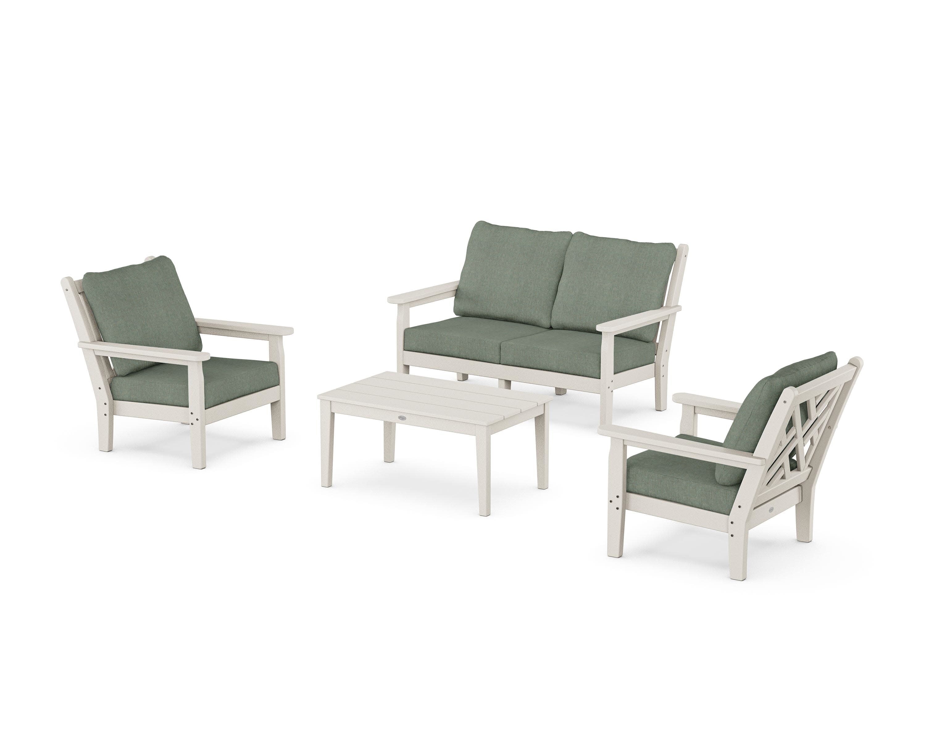 Chippendale 4-Piece Deep Seating Set with Loveseat in Sand / Cast Sage