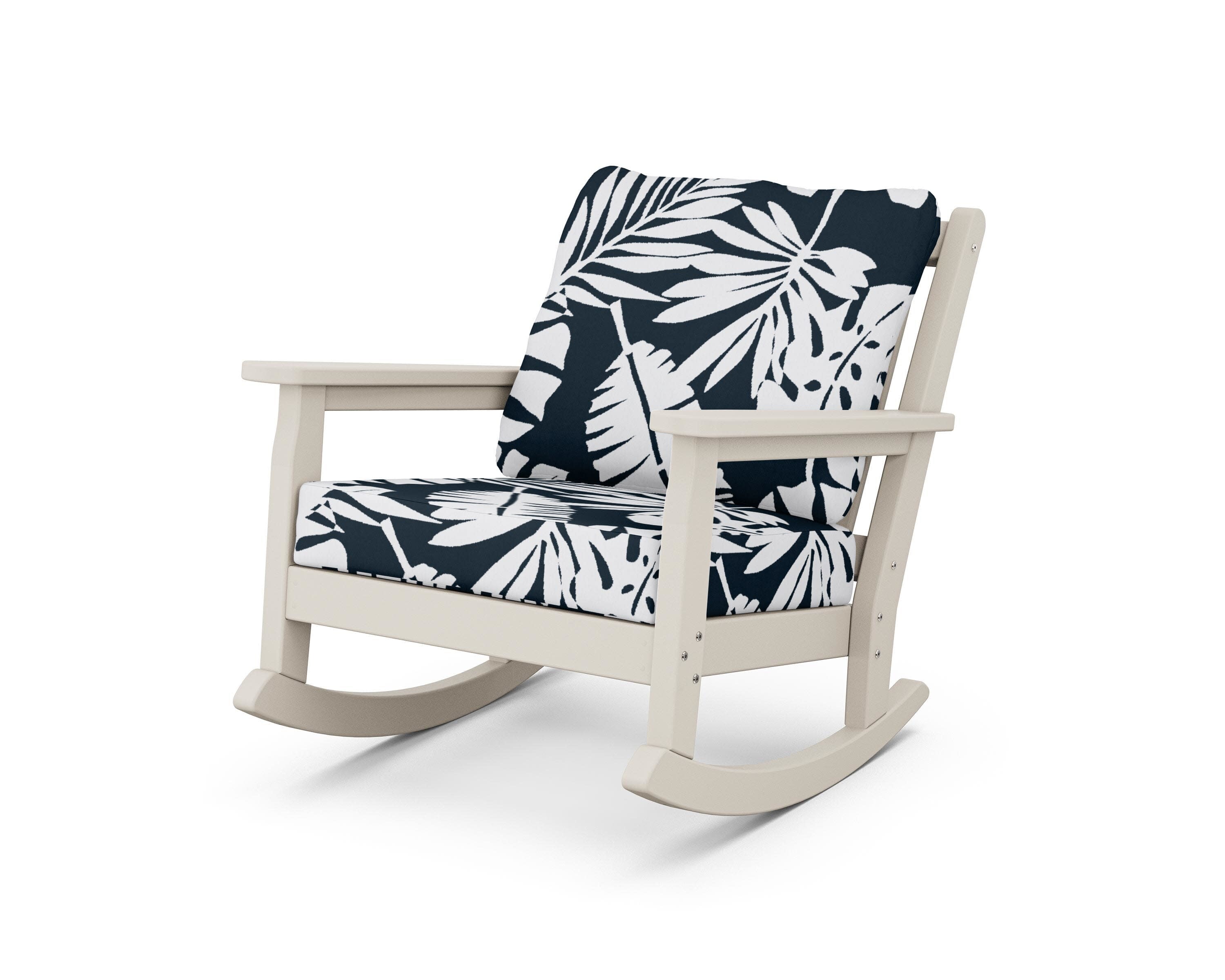 Chippendale Deep Seating Rocking Chair in Sand / Leaf Marine Indigo