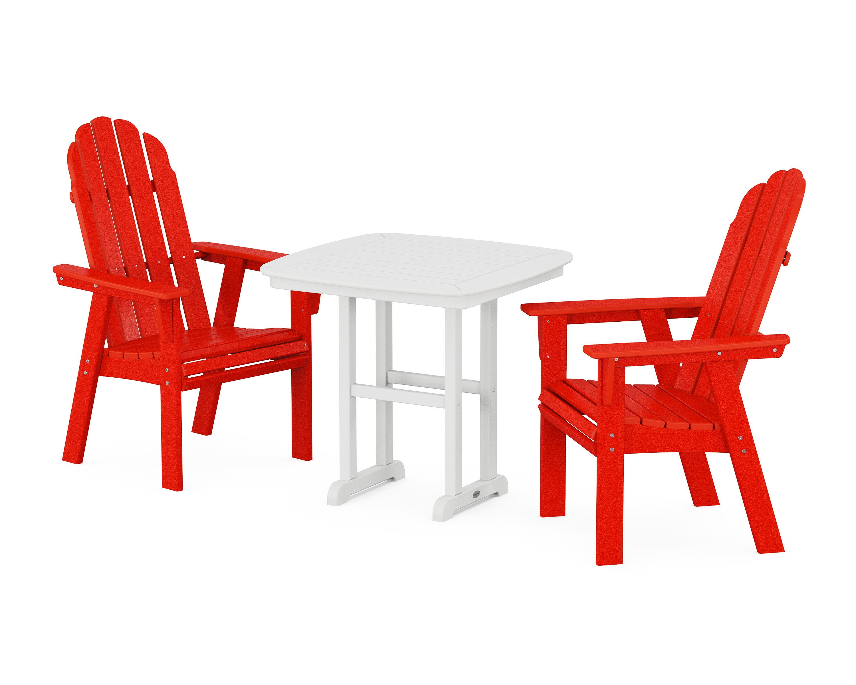 Vineyard Adirondack 3-Piece Dining Set in Sunset Red / White