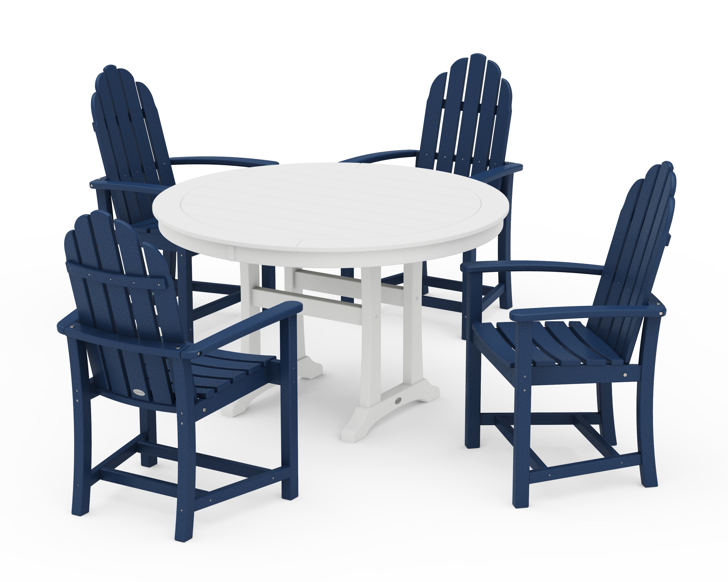 Classic Adirondack 5-Piece Round Dining Set with Trestle Legs in Navy / White