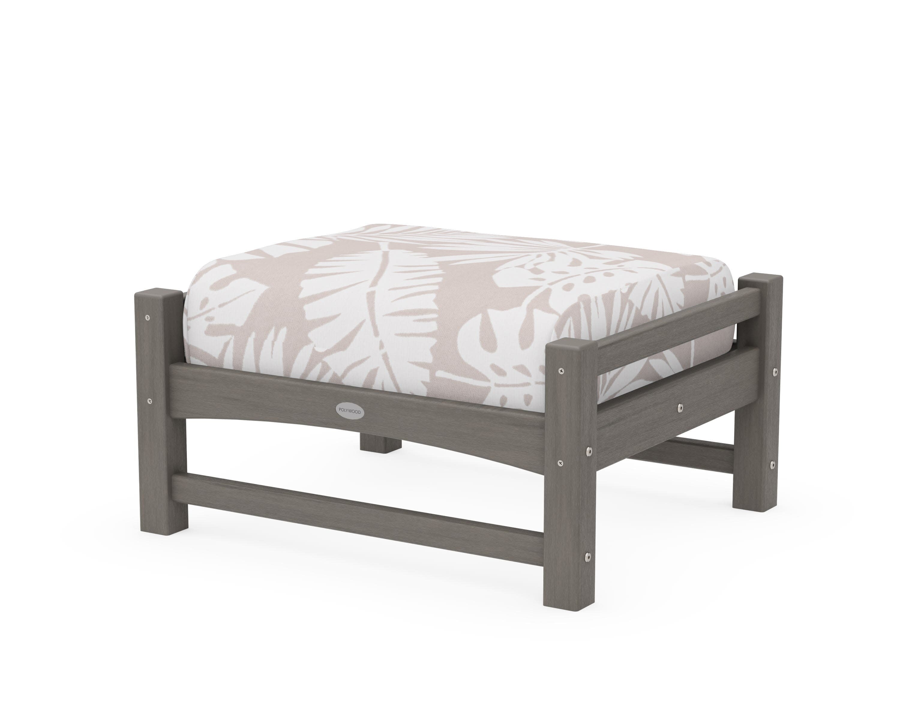 Club Ottoman in Driftwood / Leaf Dune Burlap
