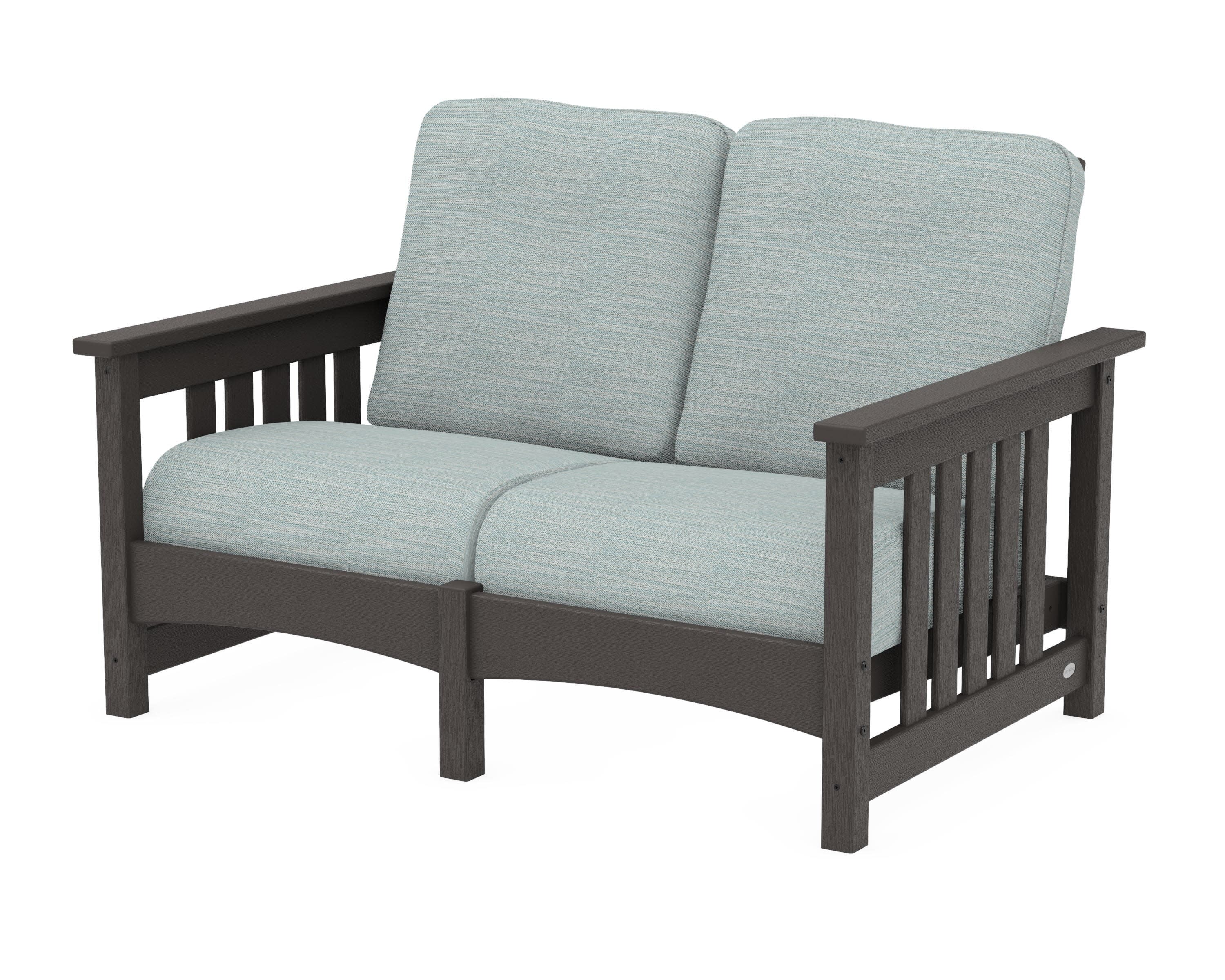 Club Mission Loveseat in Vintage Coffee / Soothe Mist