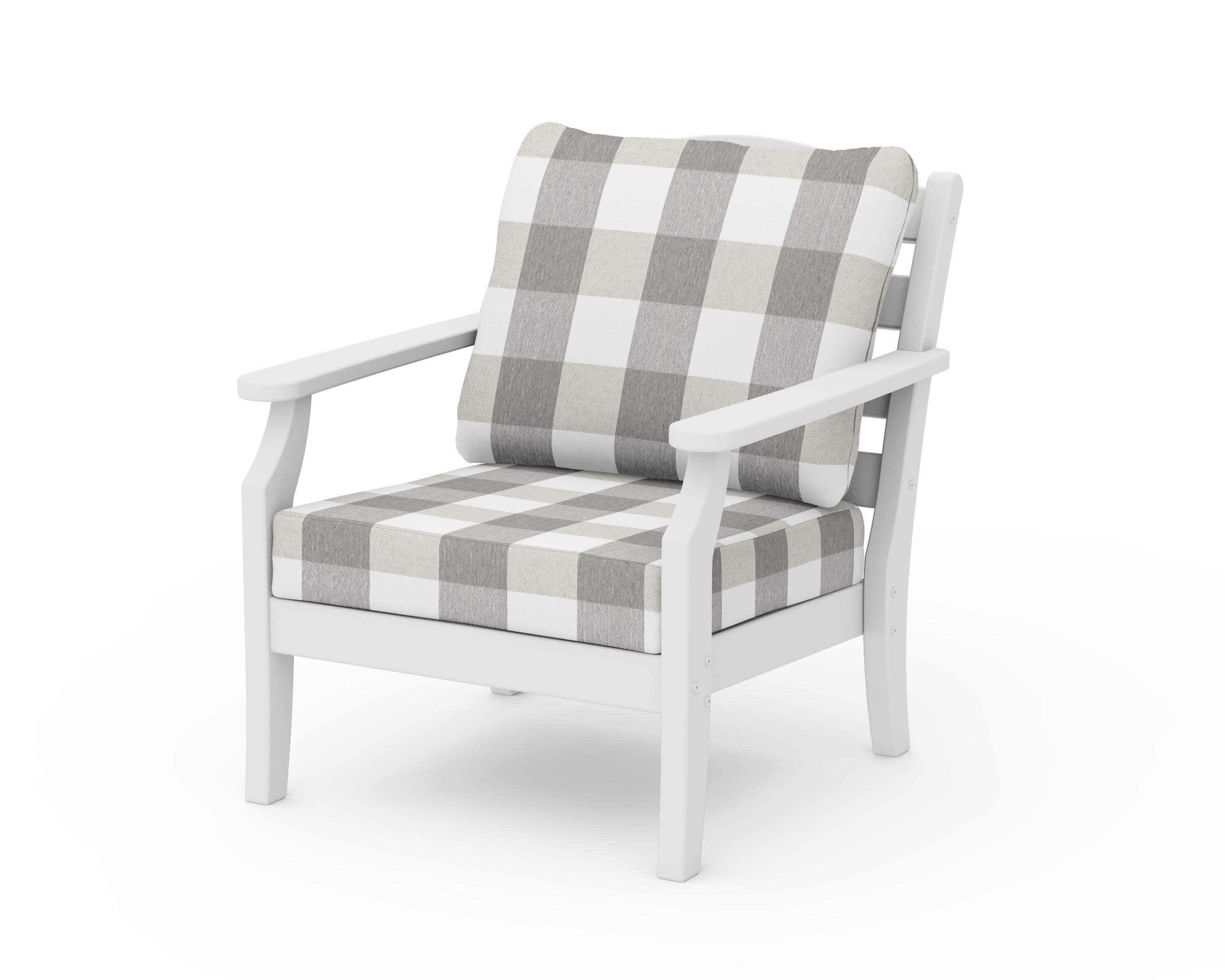 Savannah Deep Seating Chair in White / Buffalo Plaid Grey Mist