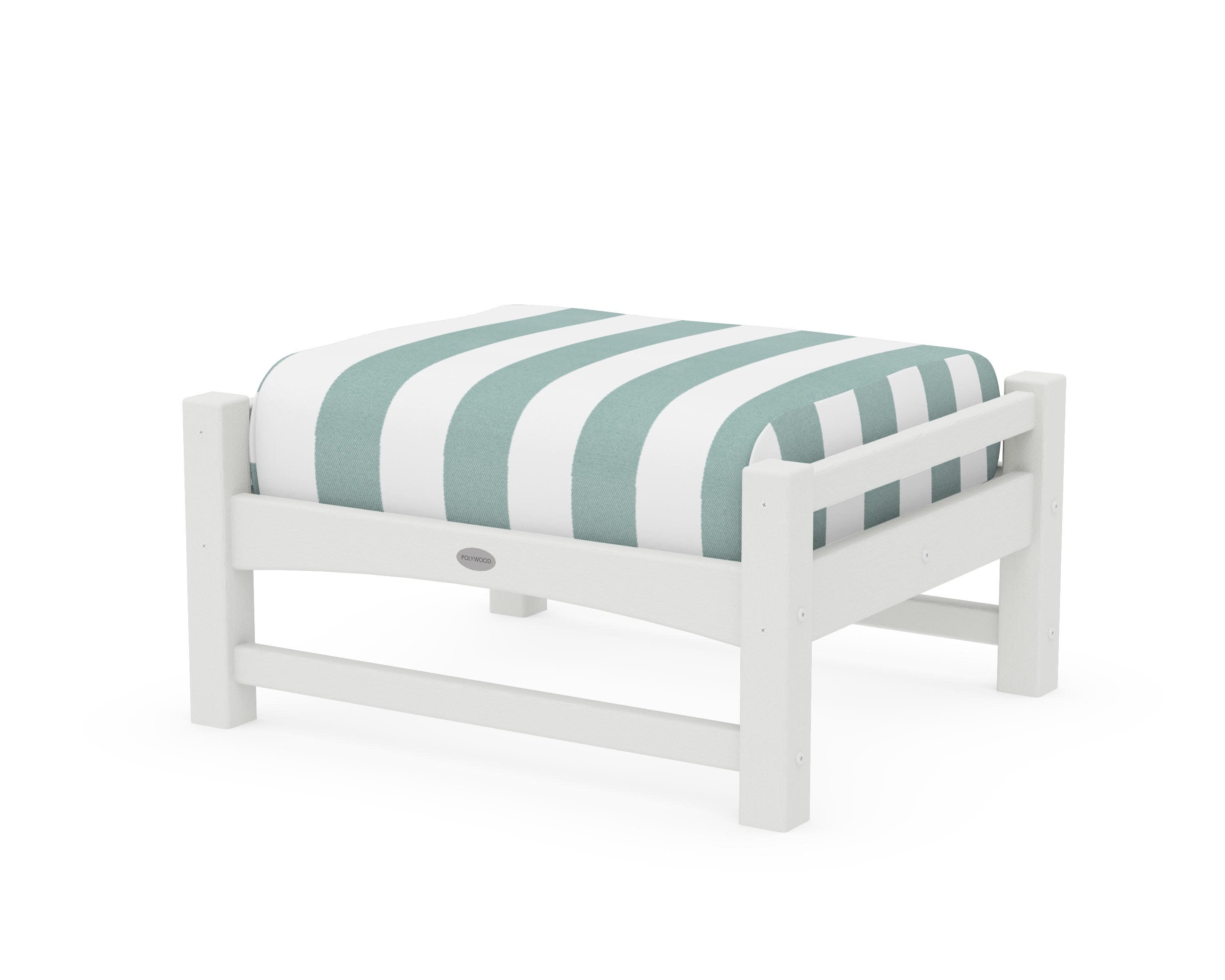 Club Ottoman in Vintage White / Cabana Stripe Glacier Spa