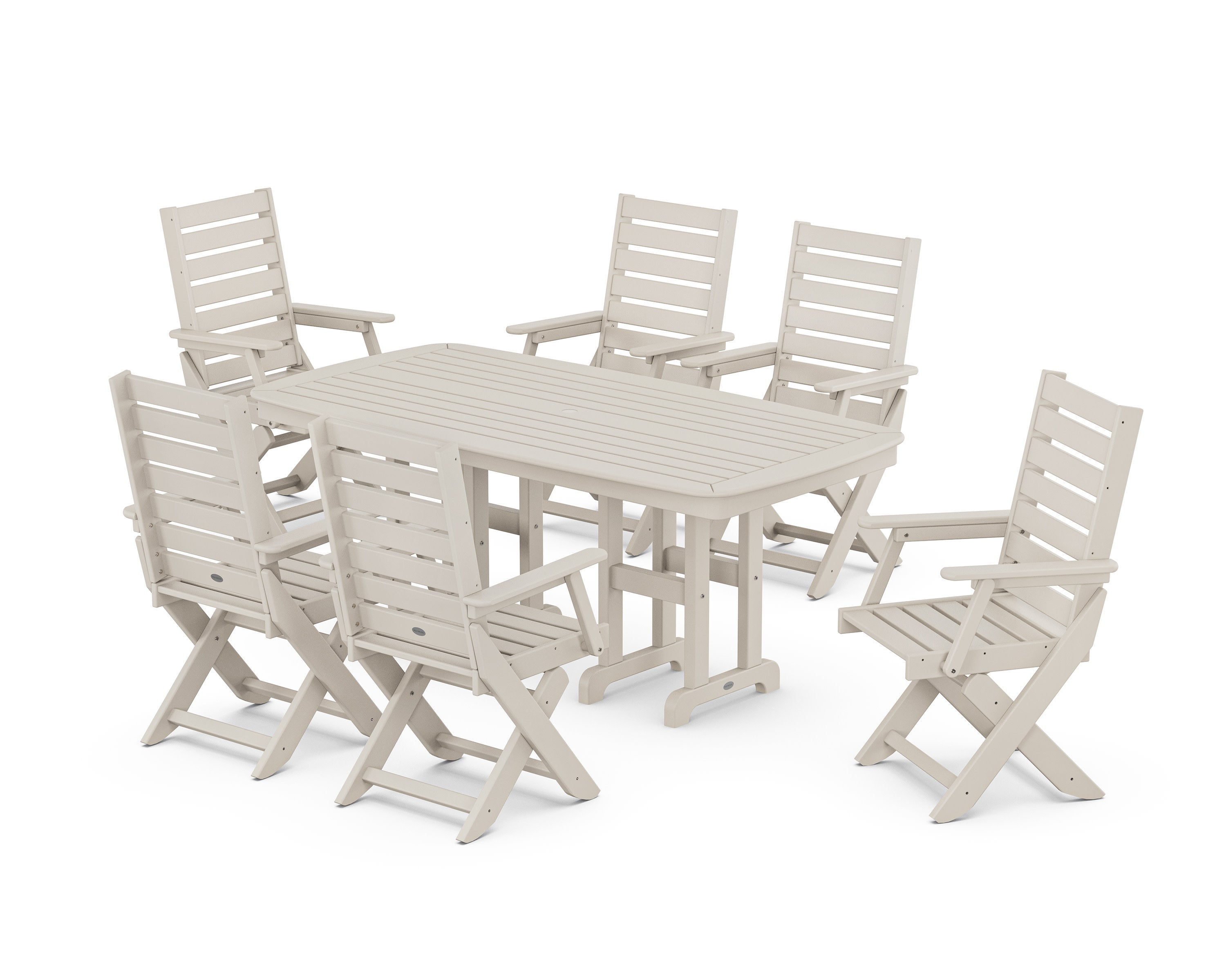 Captain Folding Chair 7-Piece Dining Set in Sand