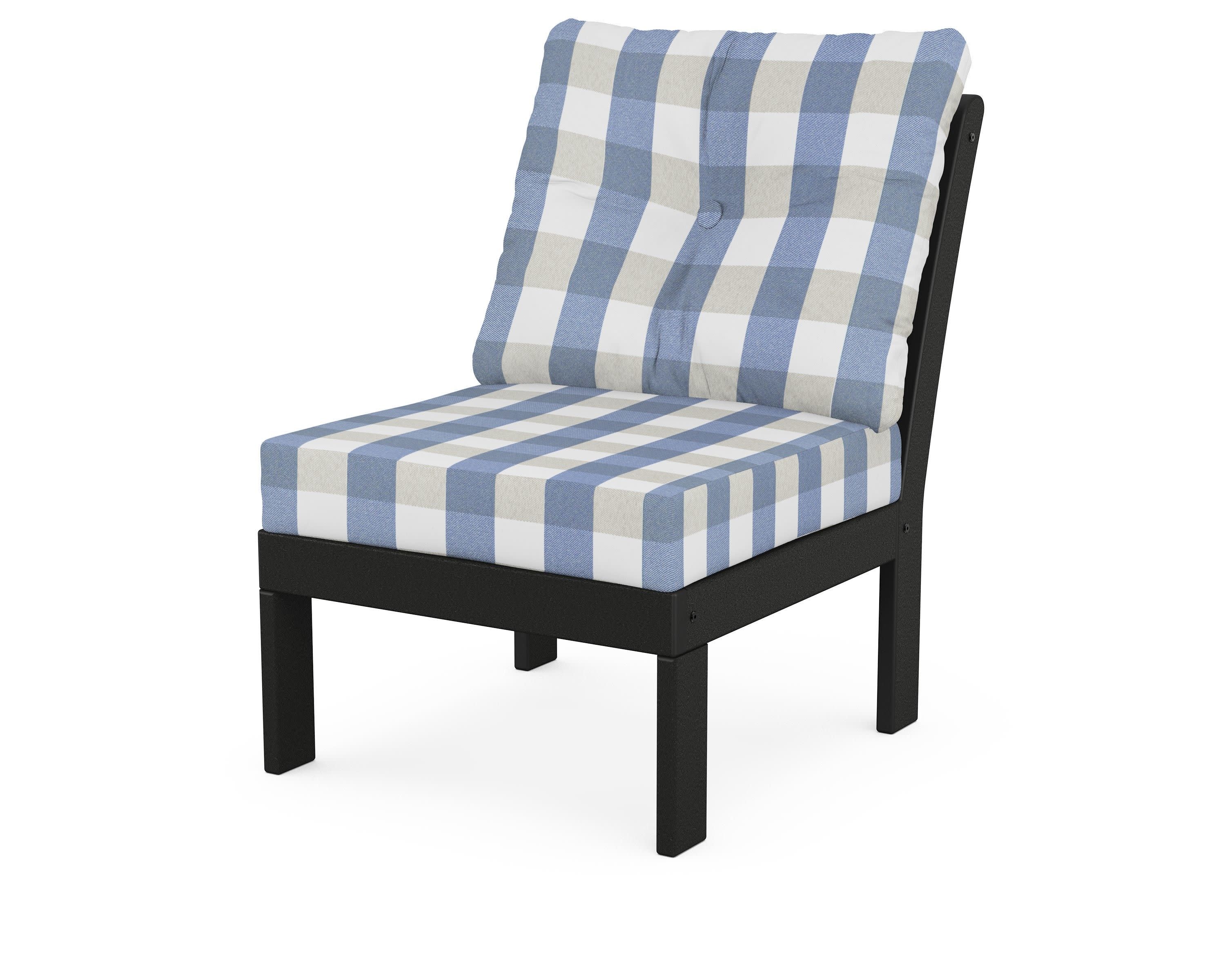 Vineyard Modular Armless Chair in Black / Buffalo Plaid Sky Blue