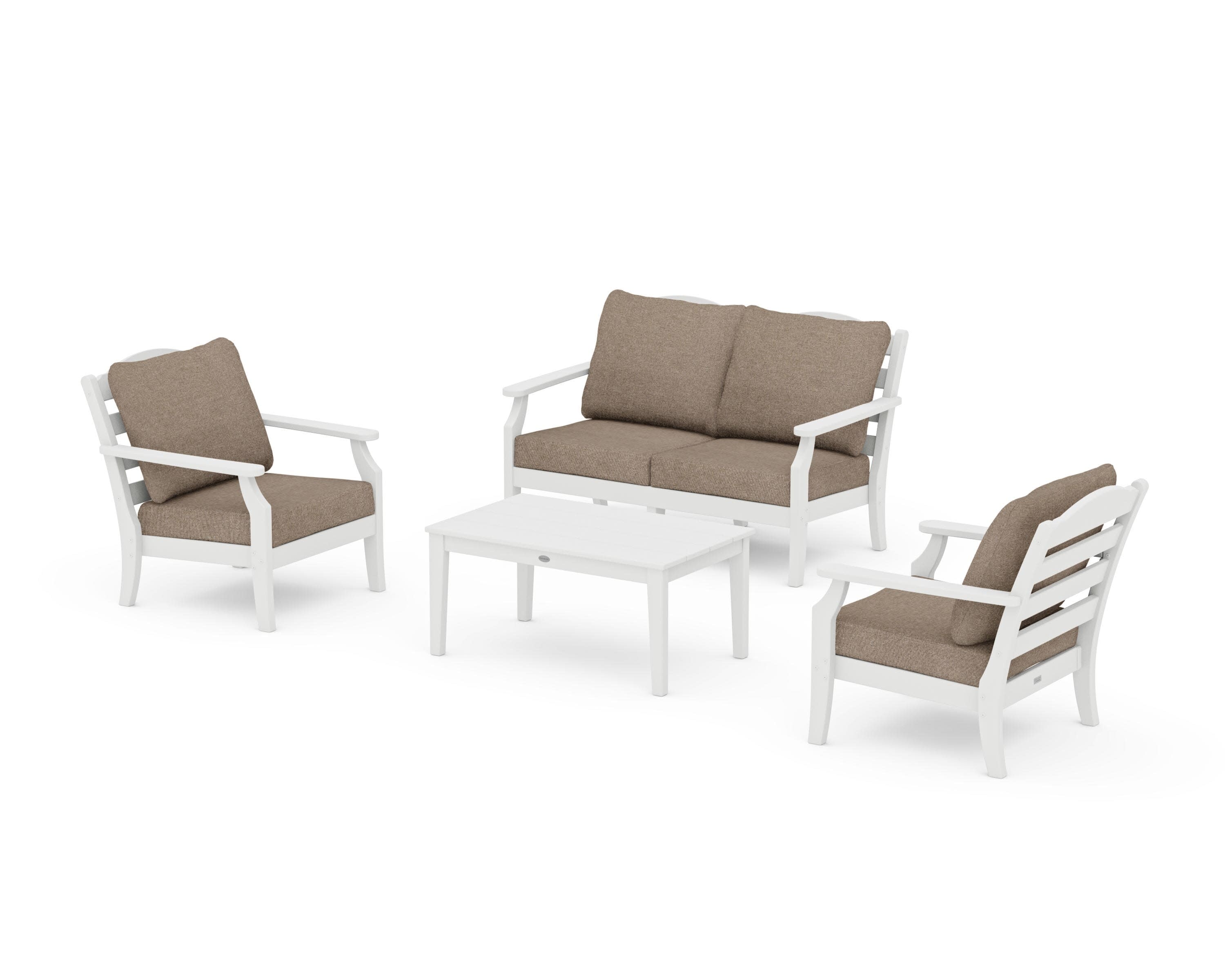 Savannah 4-Piece Deep Seating Set with Loveseat in White / Spiced Burlap