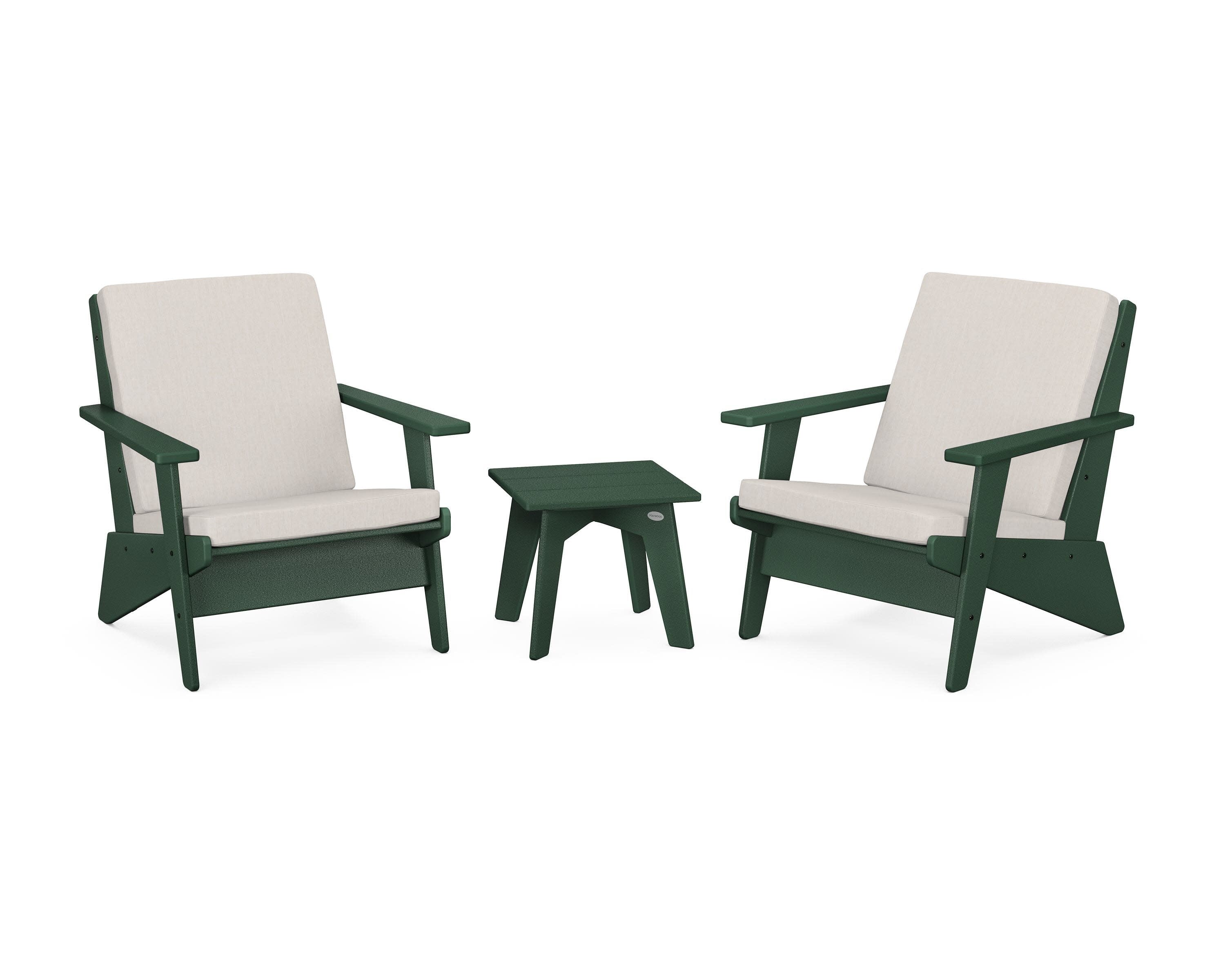 Riviera Modern Lounge 3-Piece Set in Green / Cast Ash