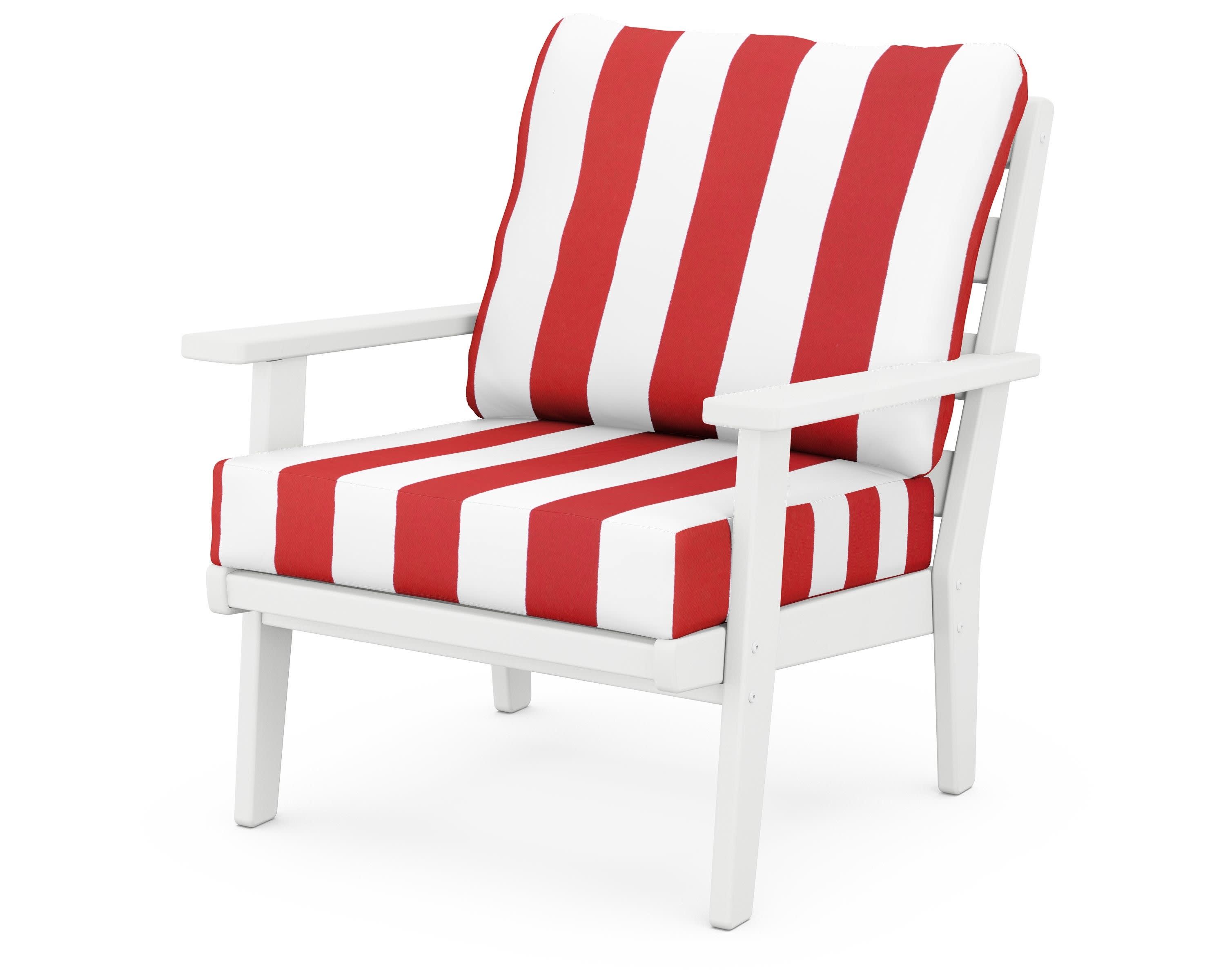Grant Park Deep Seating Chair in White / Cabana Stripe Crimson