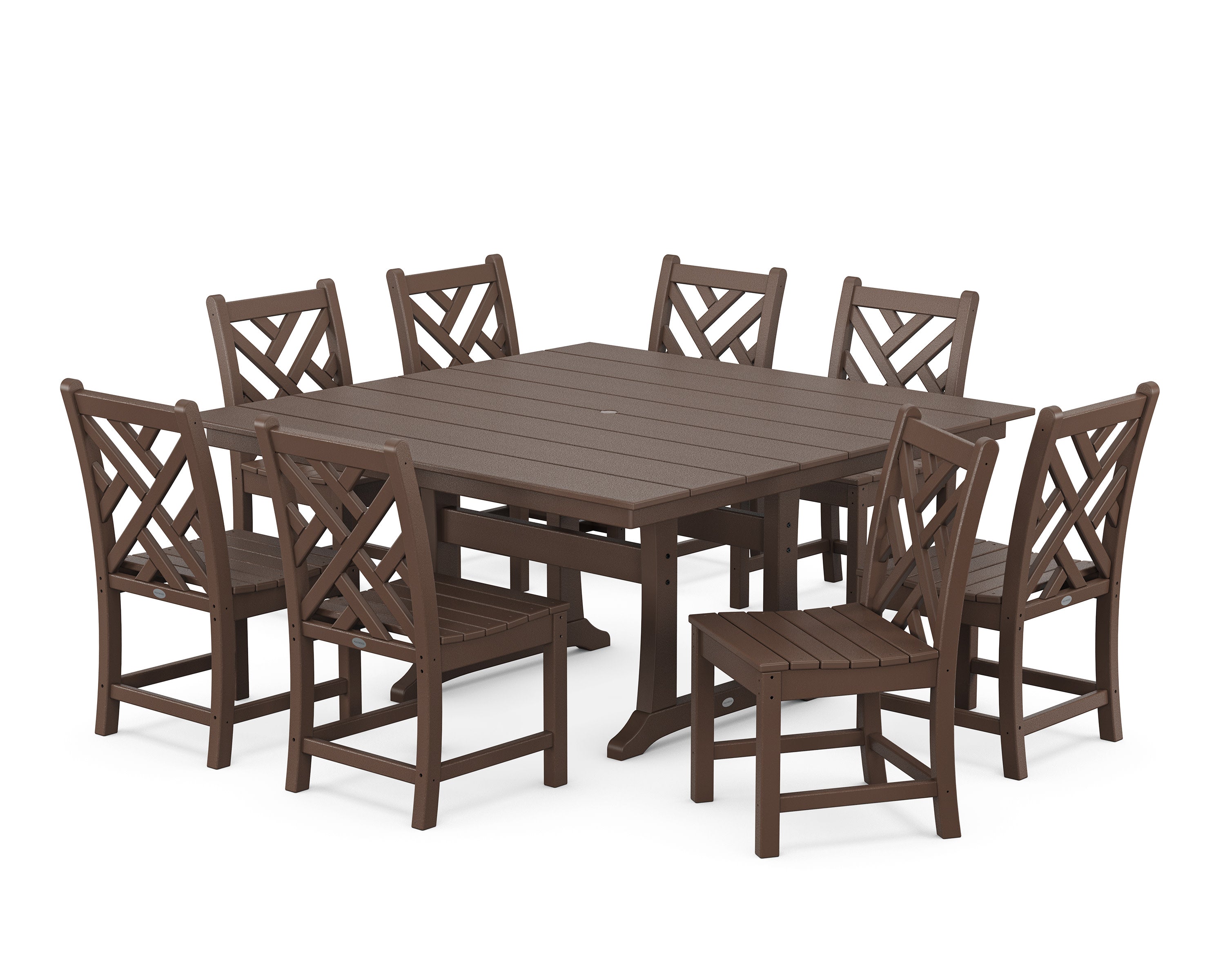 Chippendale 9-Piece Farmhouse Trestle Dining Set in Mahogany