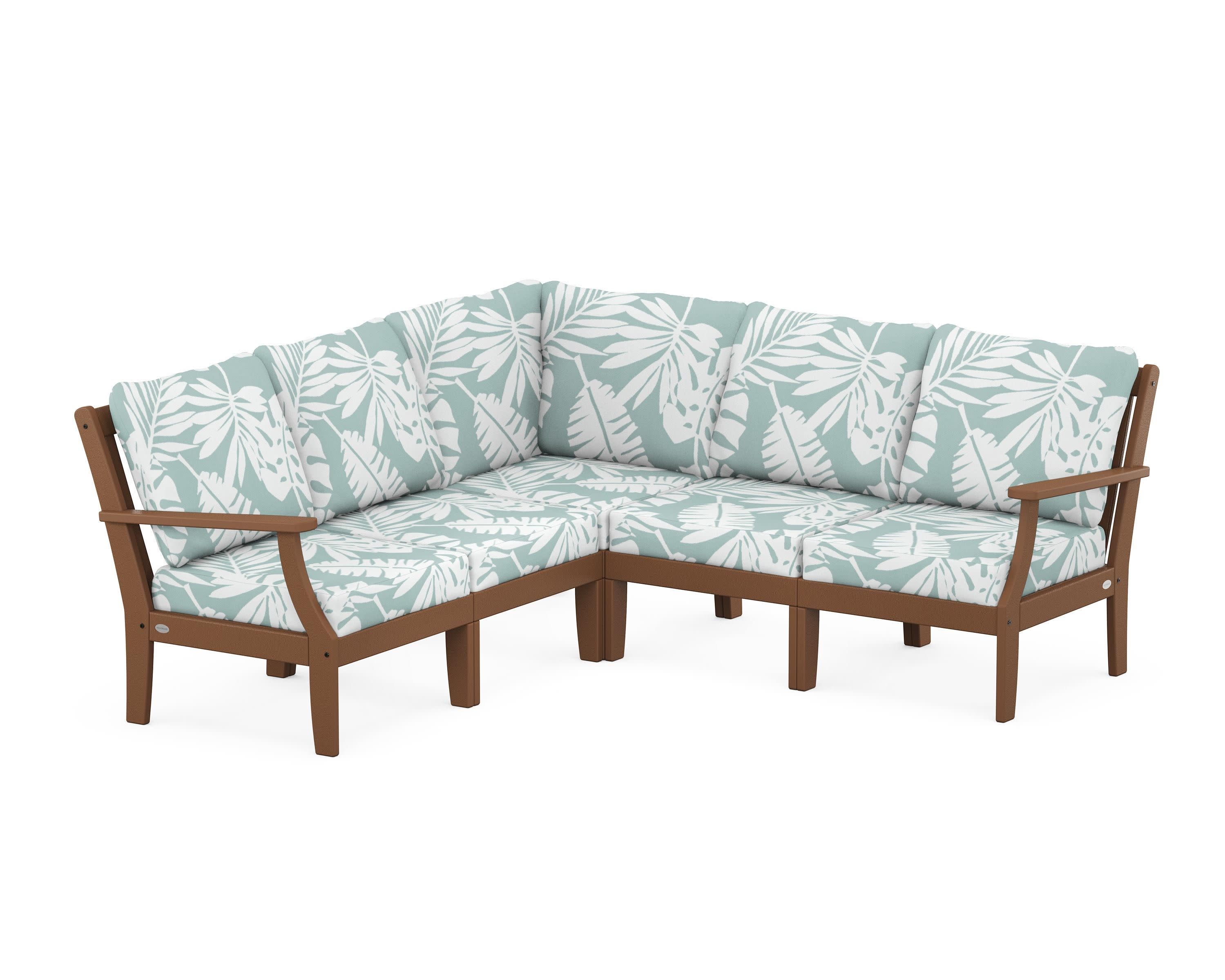 Braxton Modular 5-Piece Deep Seating Set in Teak / Leaf Glacier Spa