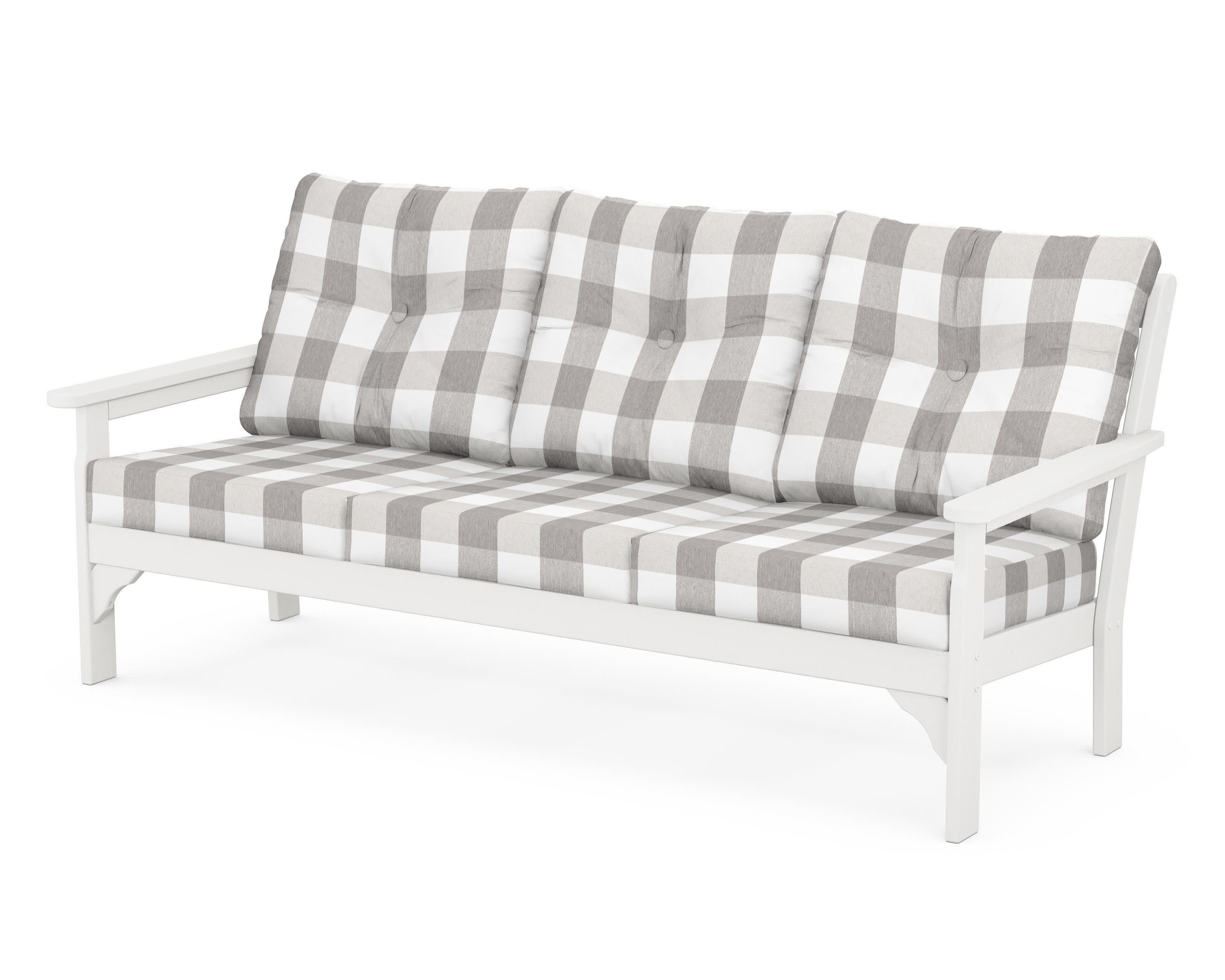 Vineyard Deep Seating Sofa in Vintage White / Buffalo Plaid Grey Mist