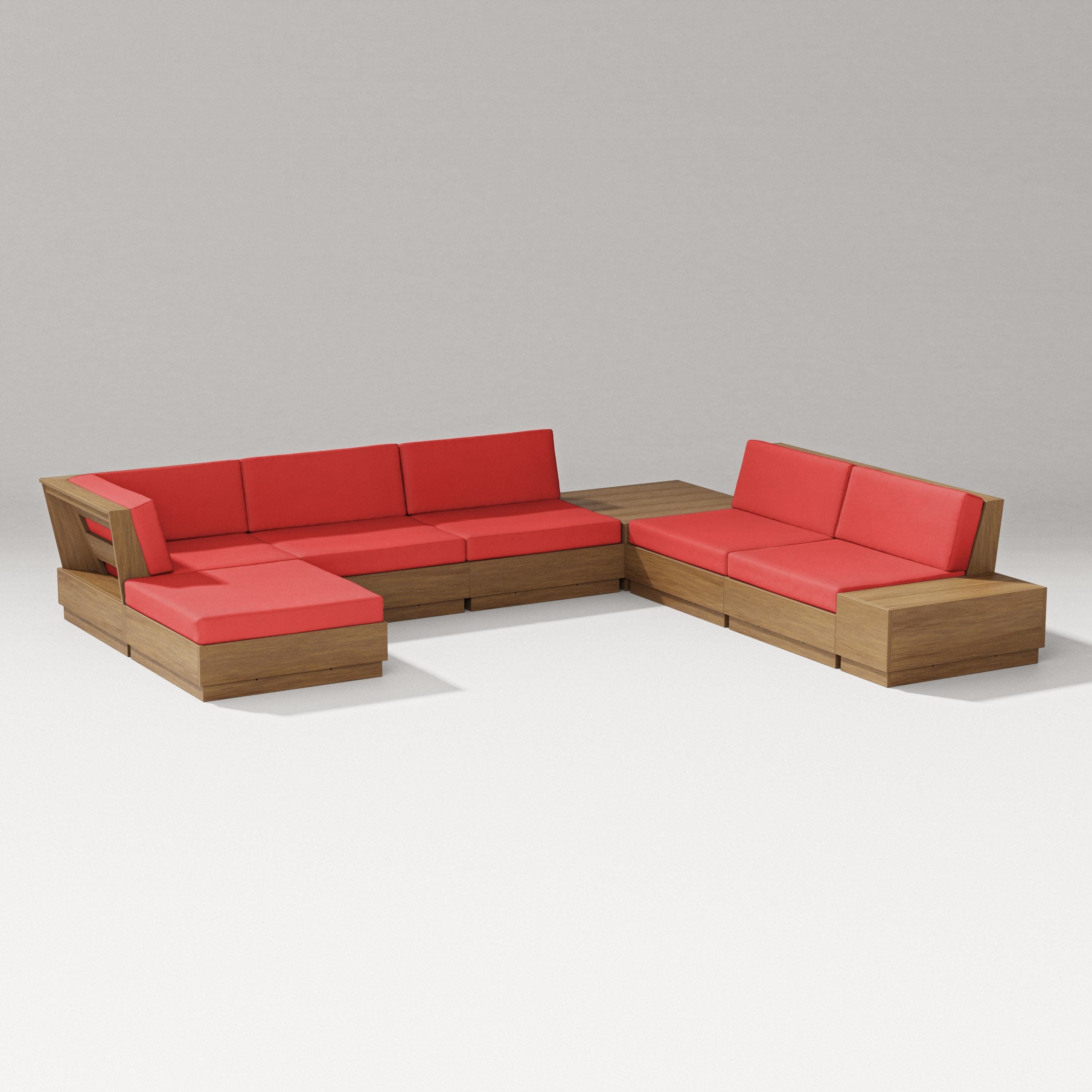 Elevate 8-Piece Corner Sectional in Natural / Crimson Linen