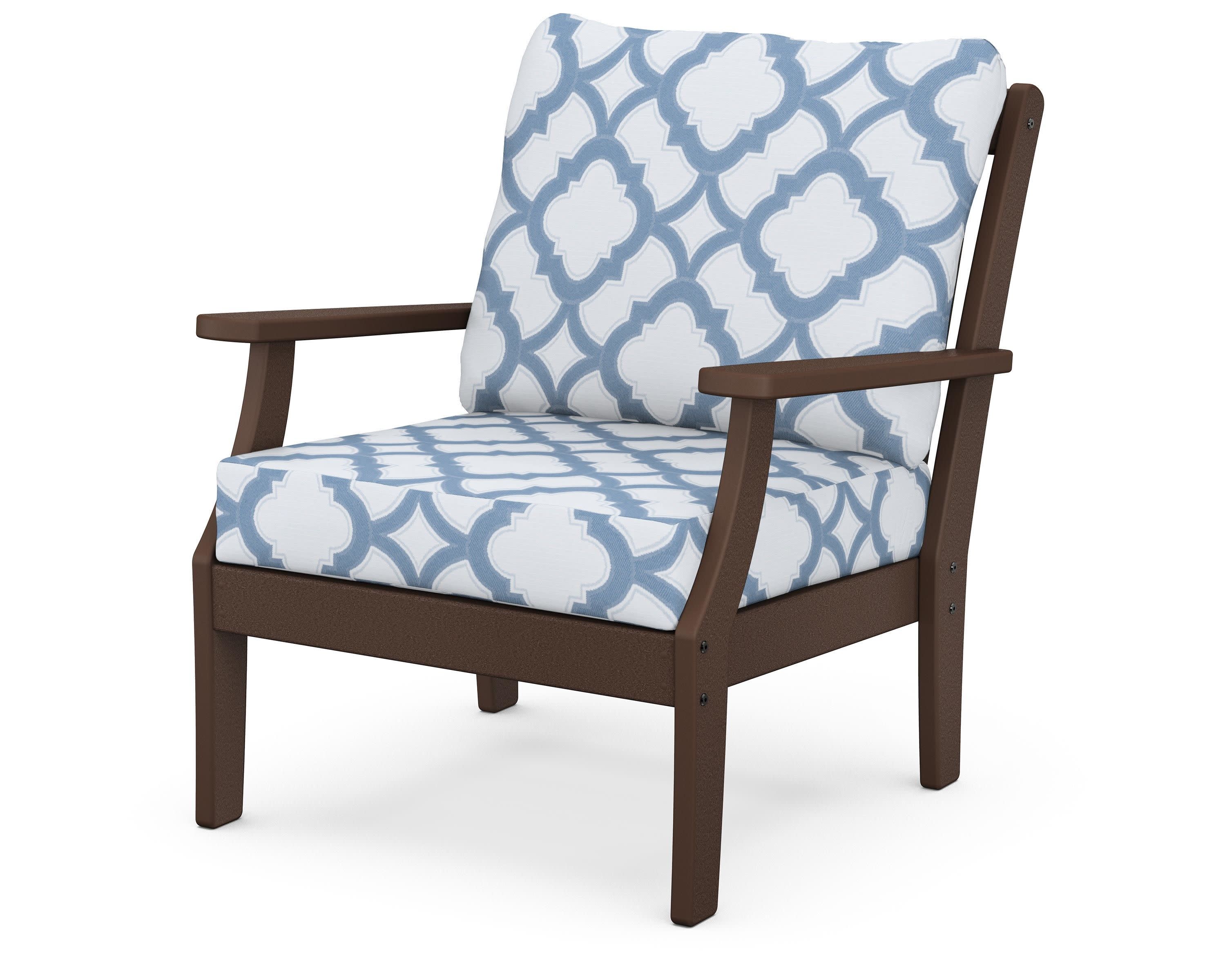 Braxton Deep Seating Chair in Mahogany / Trellis Sky Blue