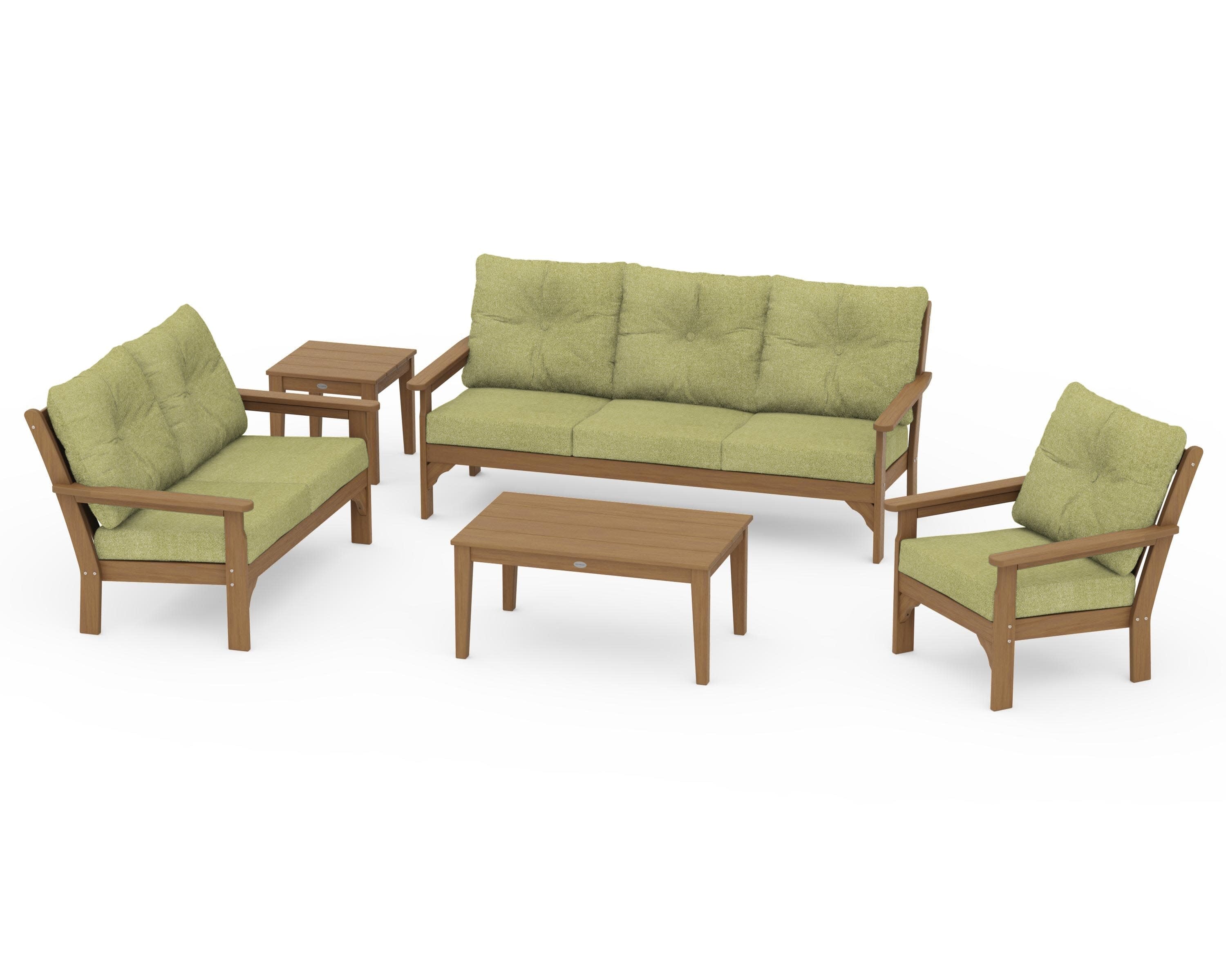 Vineyard 5 Piece Deep Seating Set in Natural / Chartreuse Boucle