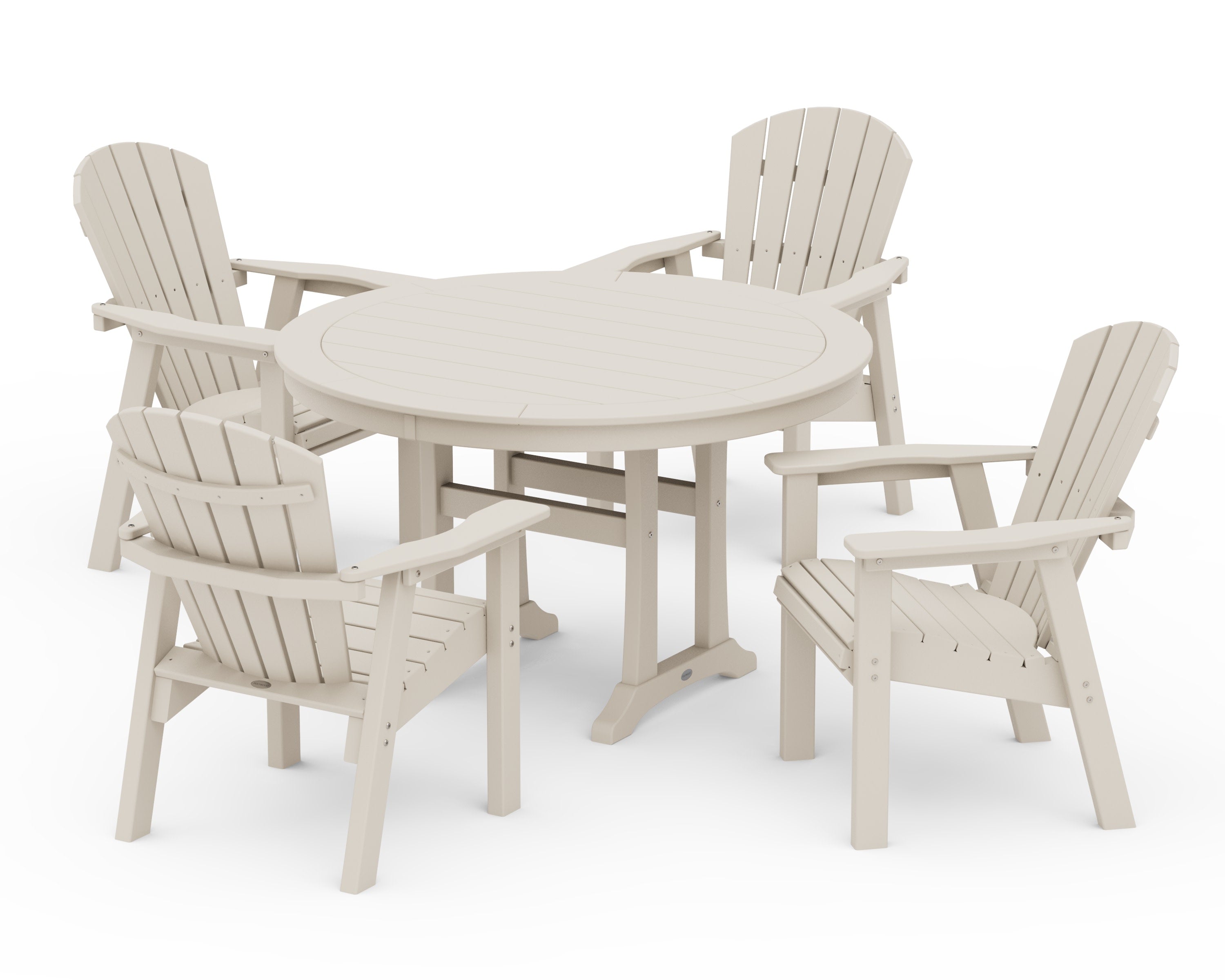 Seashell 5-Piece Round Dining Set with Trestle Legs in Sand