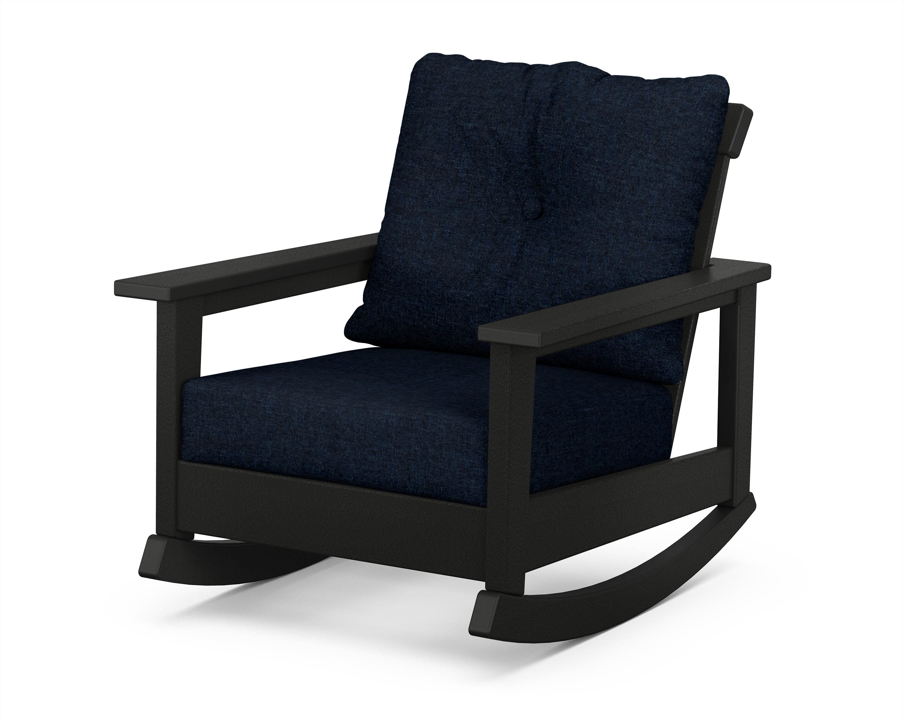 Prescott Deep Seating Rocking Chair in Black / Marine Indigo