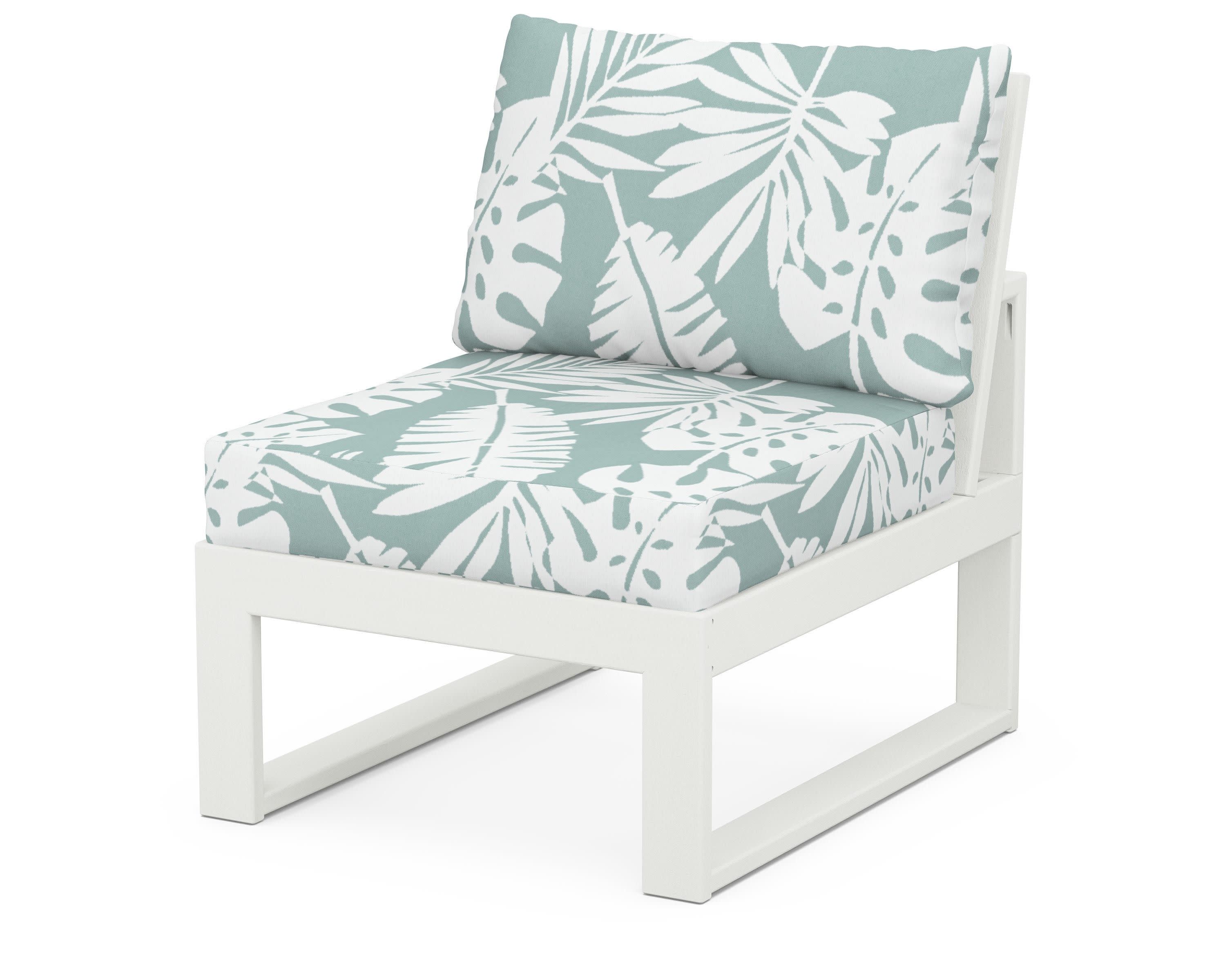 Modular Armless Chair in Vintage White / Leaf Glacier Spa