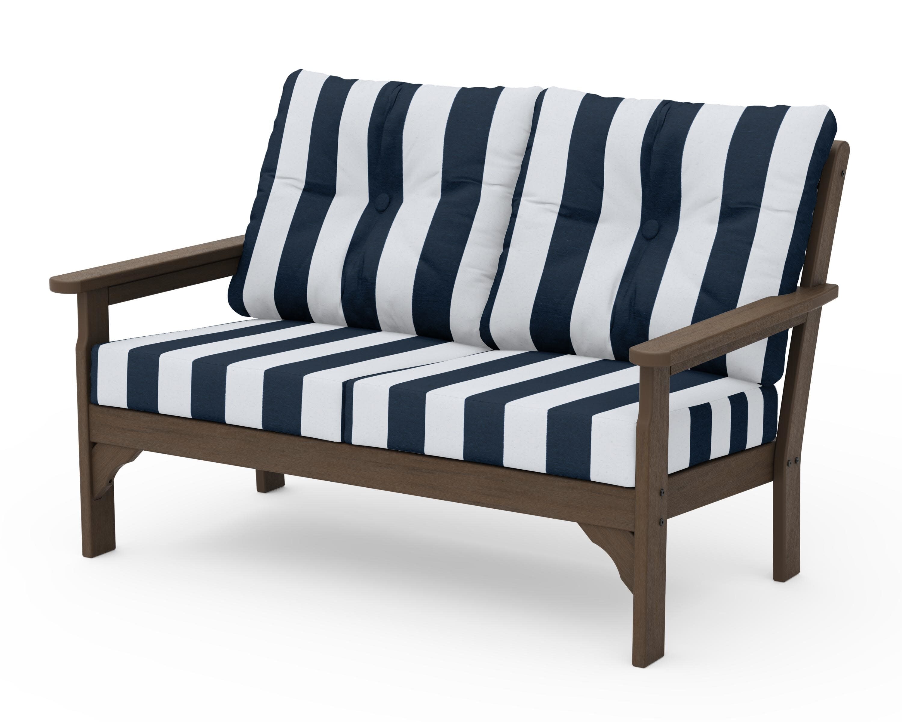 Vineyard Deep Seating Loveseat in Kona / Cabana Stripe Marine Indigo