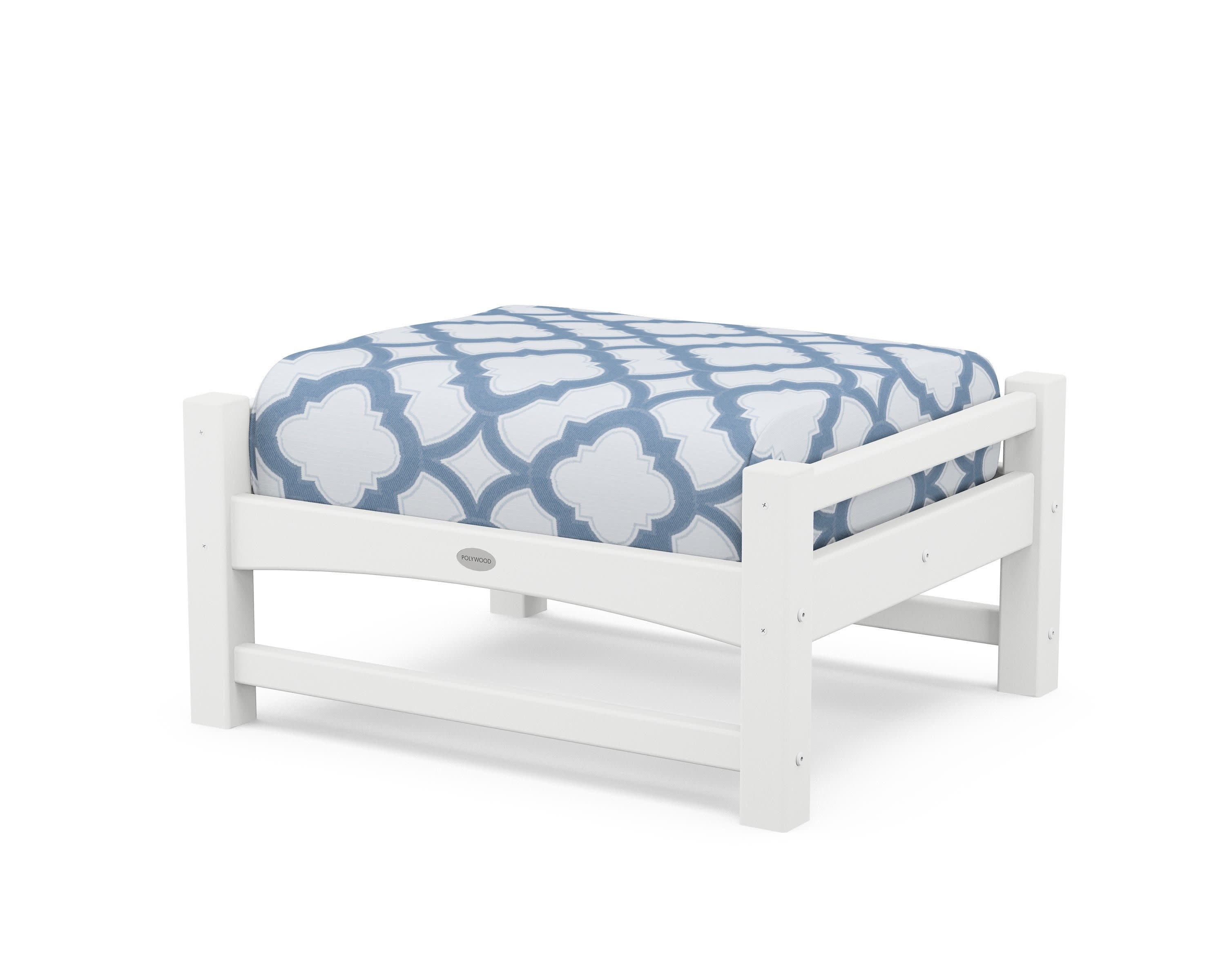 Club Ottoman in White / Trellis Sky Blue