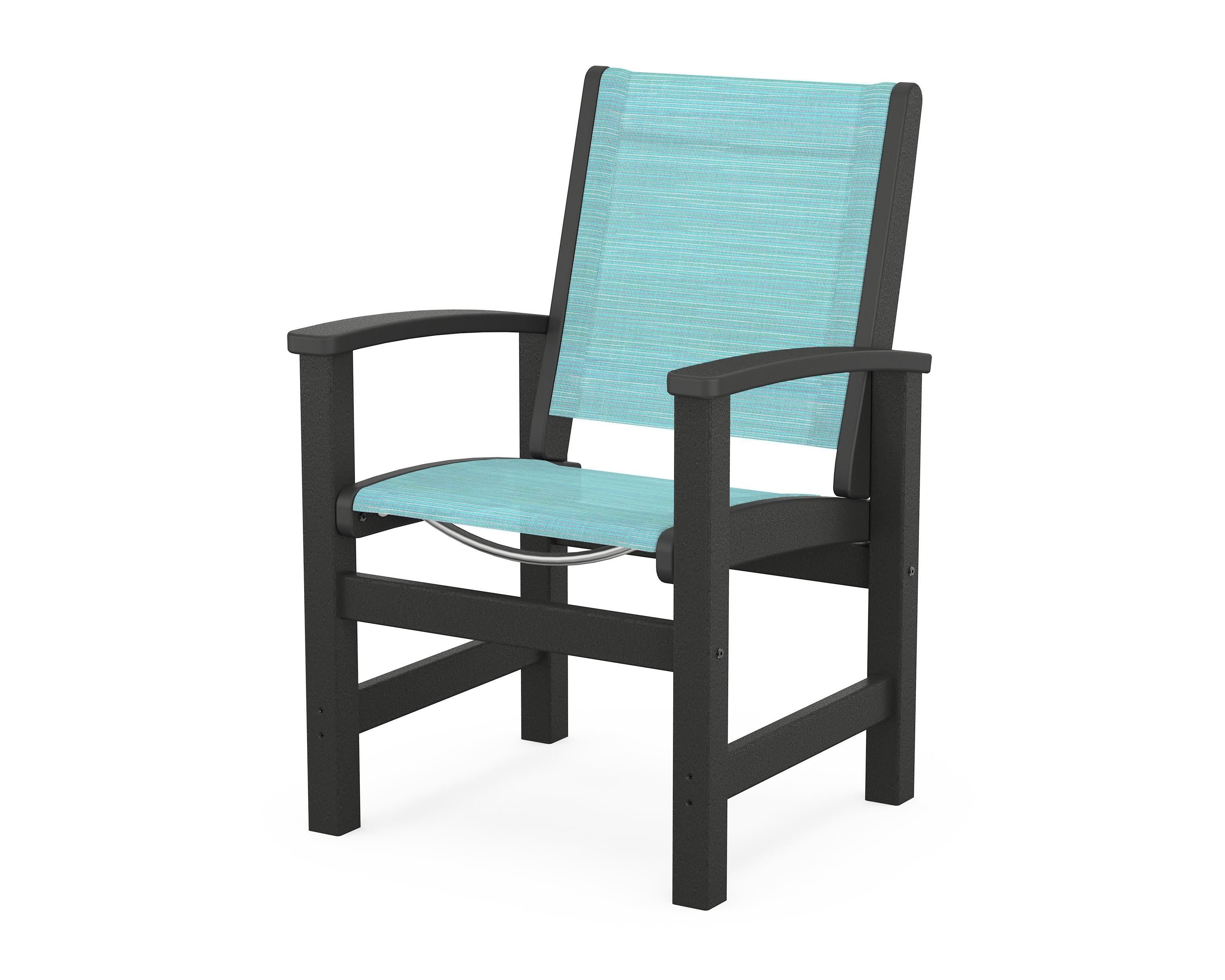 Coastal Dining Chair in Black / Dupioni Aquamarine Sling