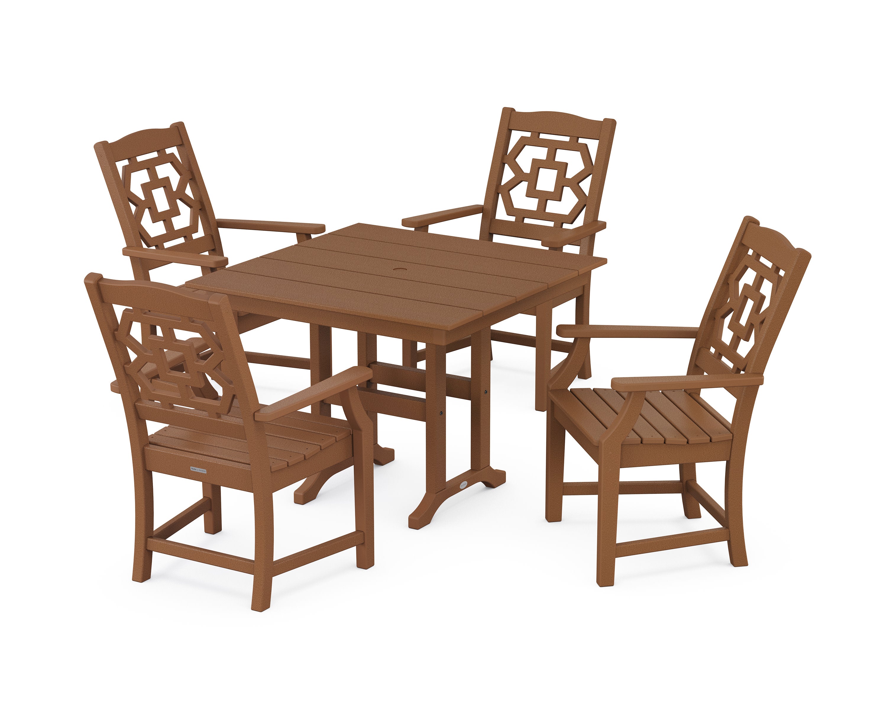 Chinoiserie 5-Piece Farmhouse Dining Set in Teak