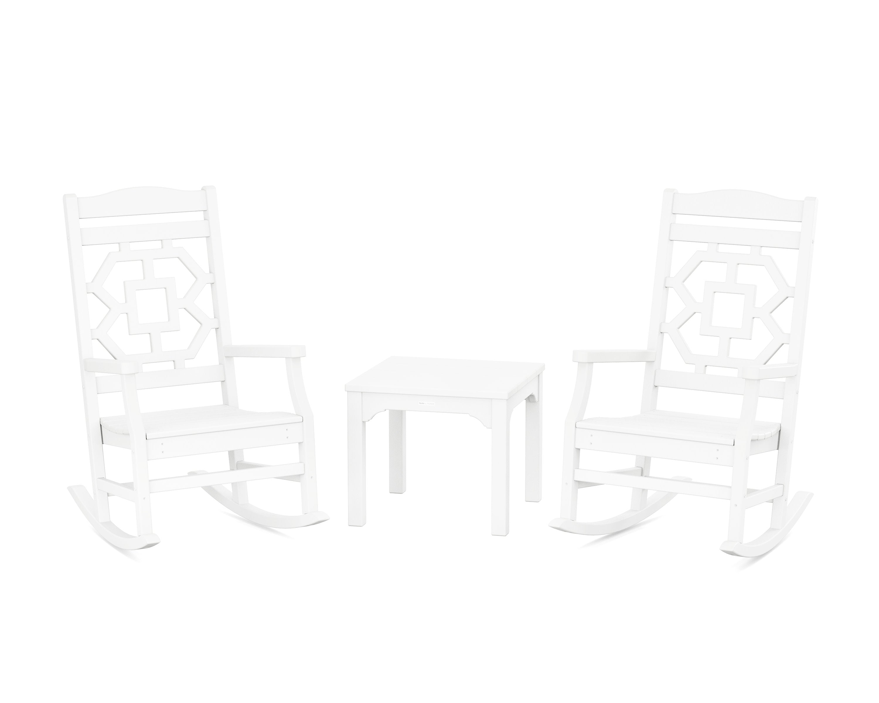 Chinoiserie 3-Piece Rocking Chair Set in White