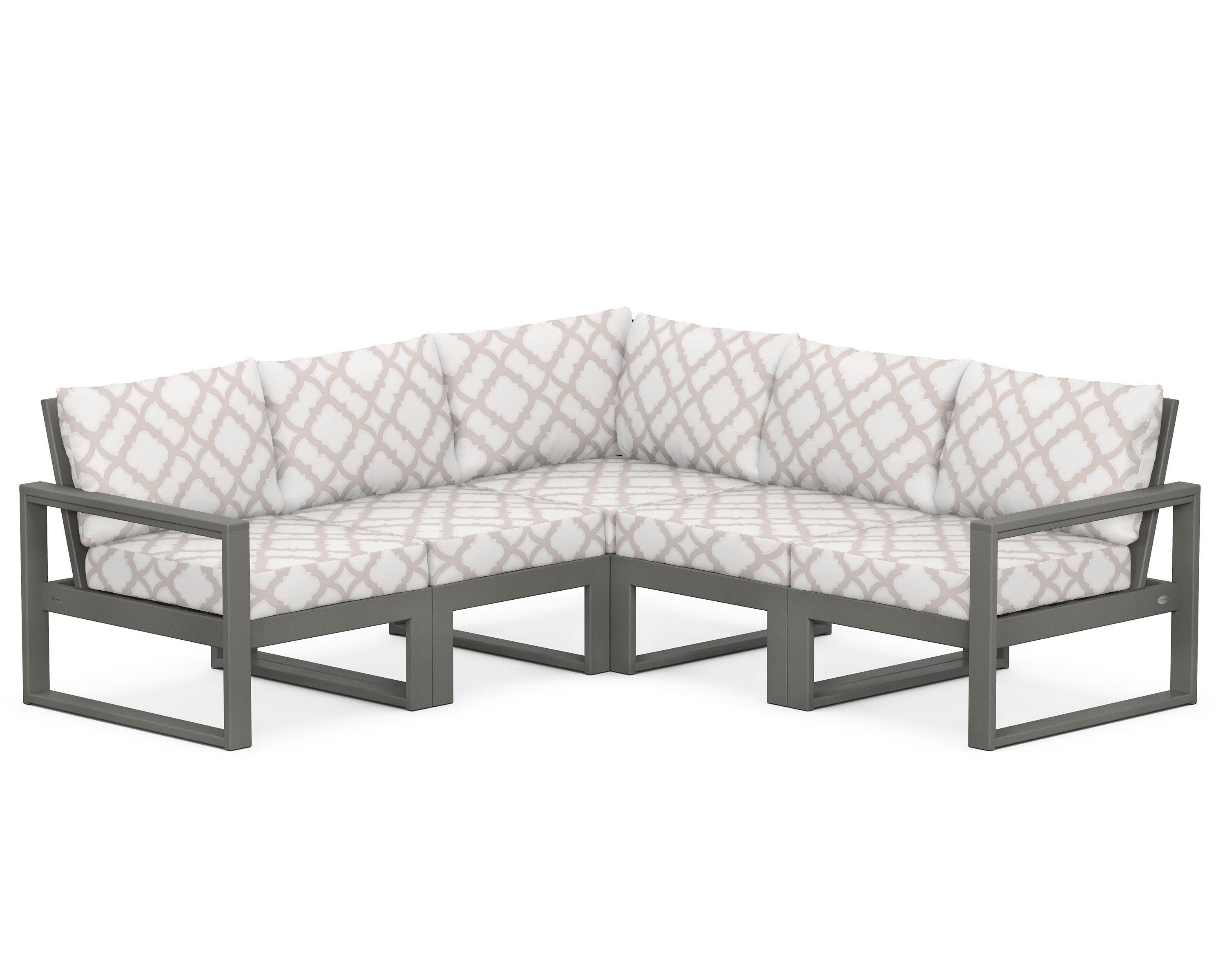 EDGE 5-Piece Modular Deep Seating Set in Slate Grey / Trellis Dune Burlap