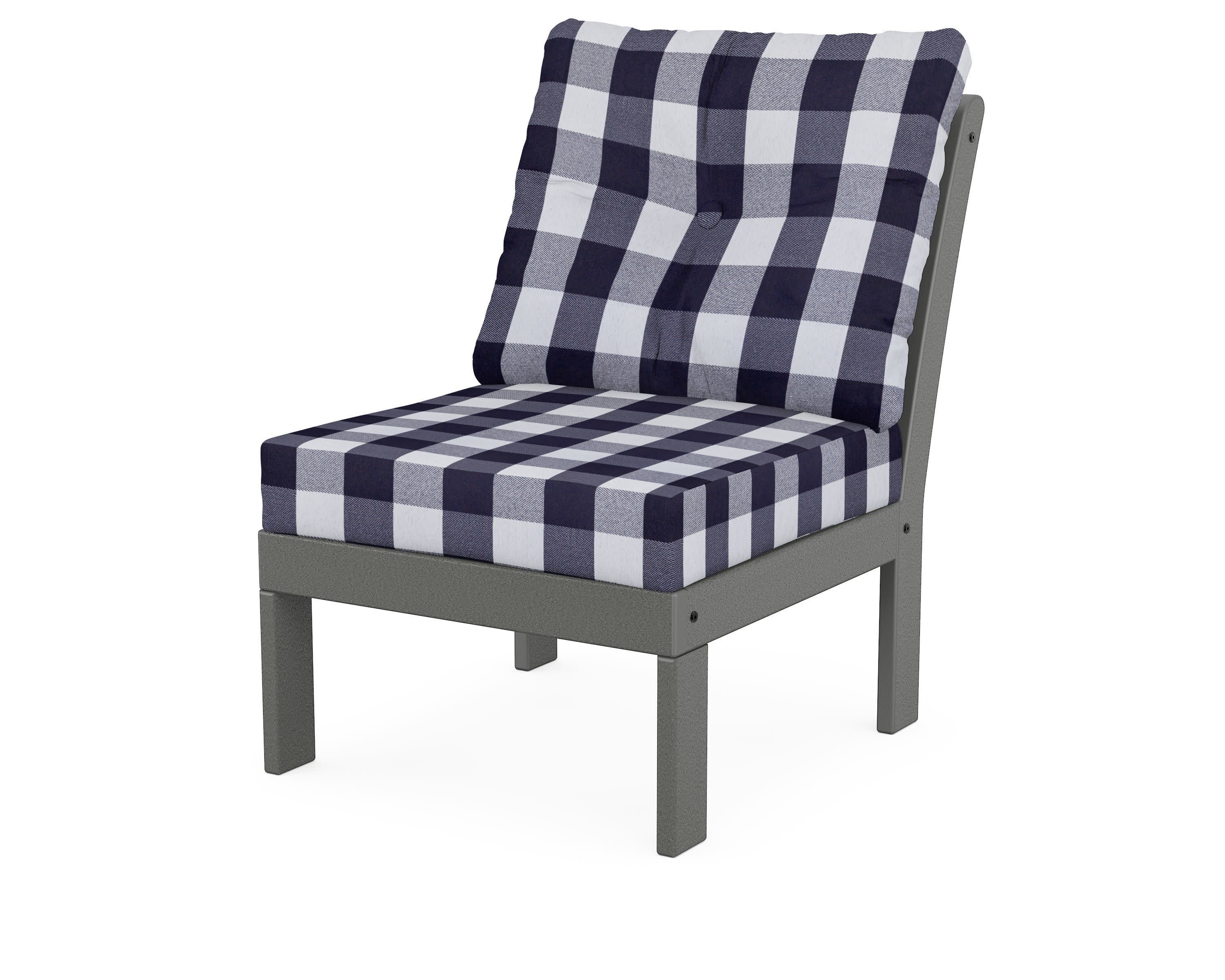 Vineyard Modular Armless Chair in Slate Grey / Buffalo Plaid Navy