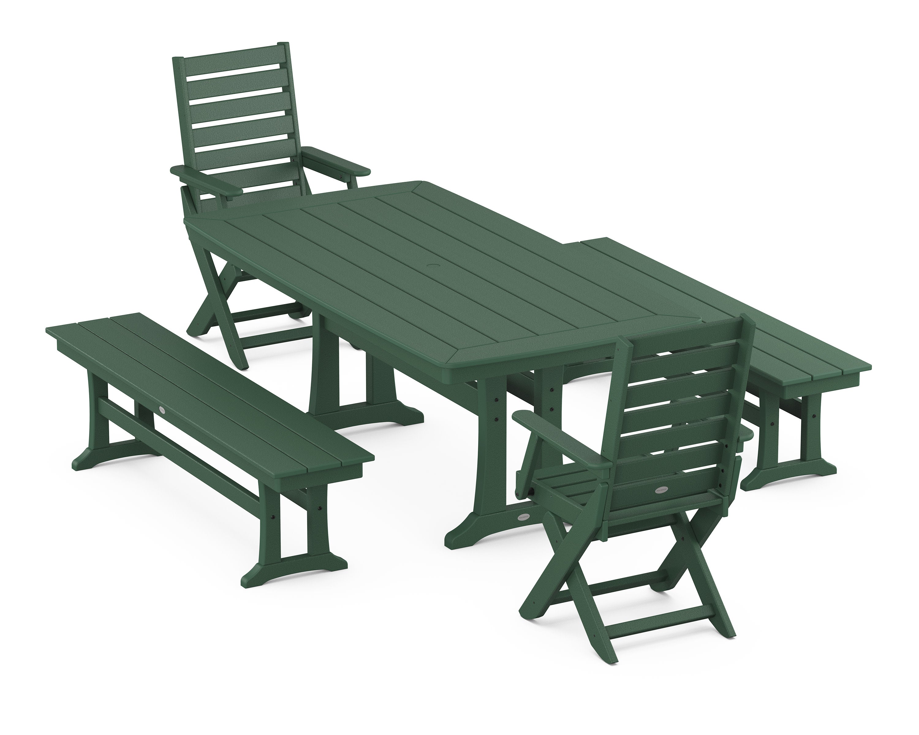 Captain Folding Chair 5-Piece Dining Set with Trestle Legs in Green