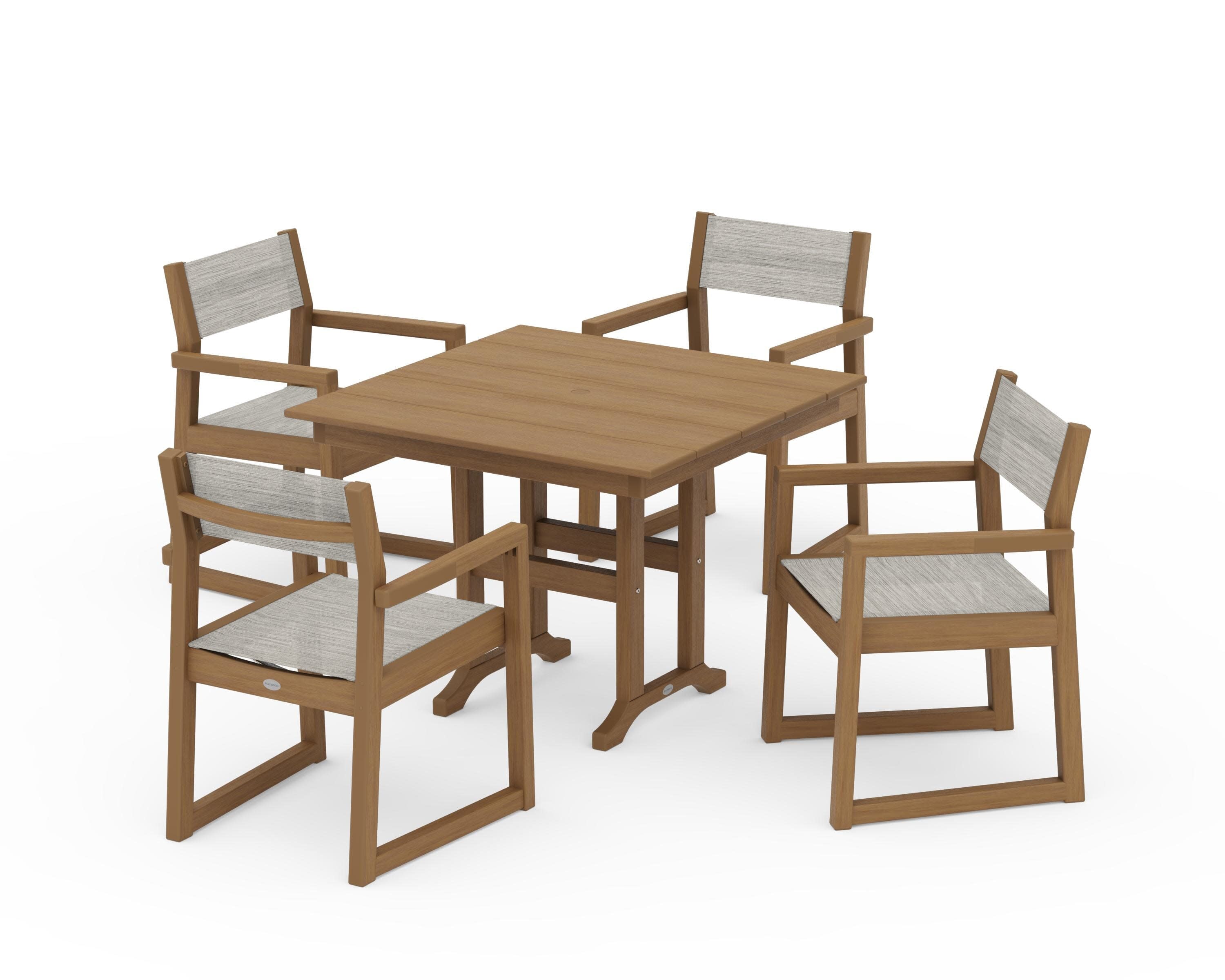EDGE Sling Arm Chair 5-Piece Farmhouse Dining Set in Natural / Birch Sling