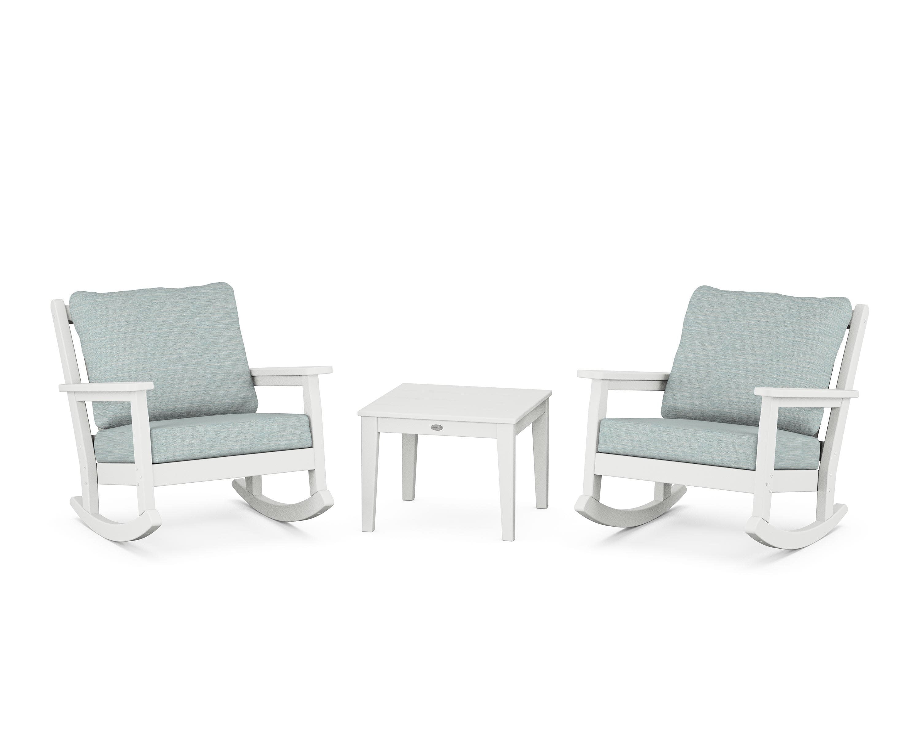 Chippendale 3-Piece Deep Seating Rocker Set in White / Soothe Mist