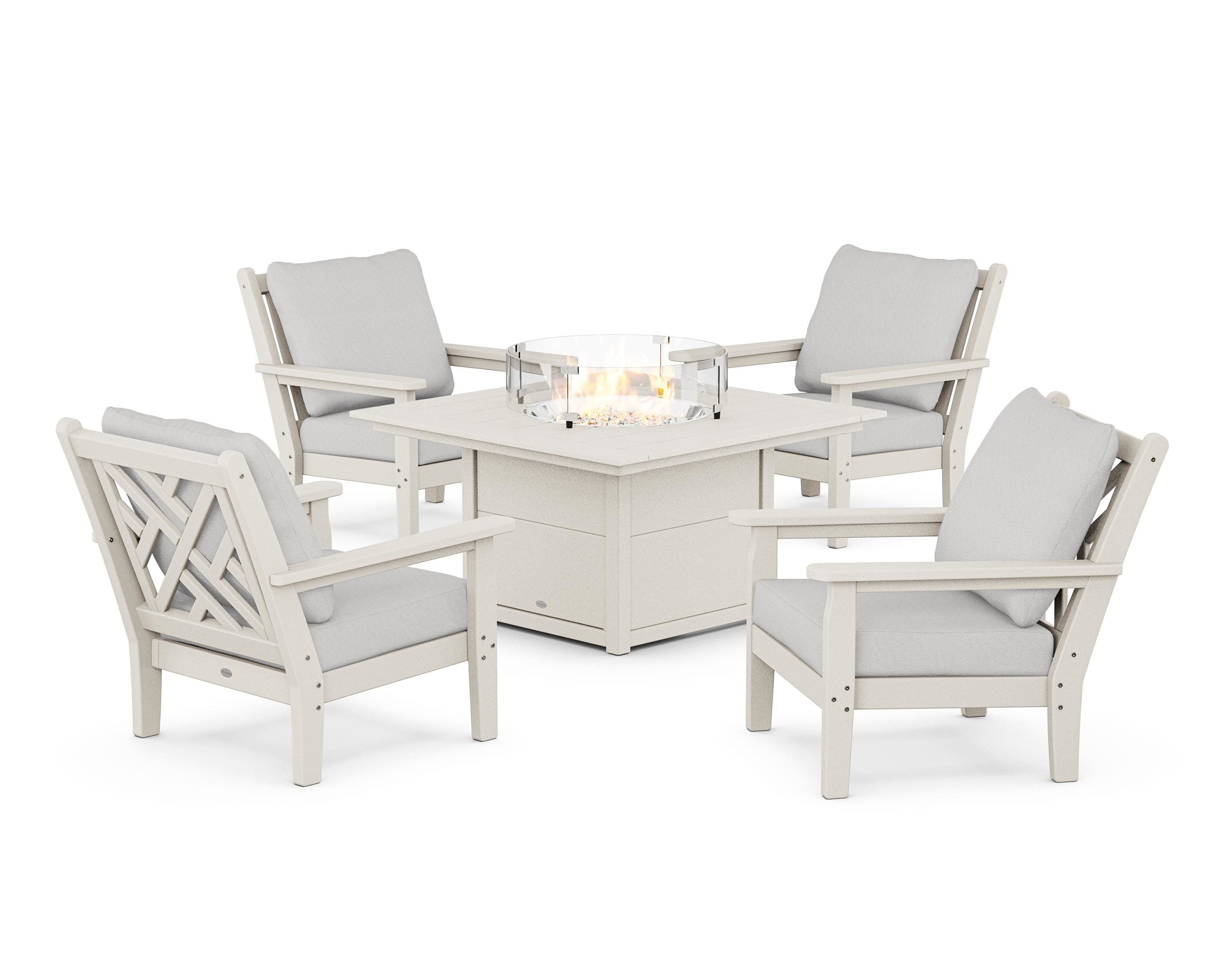 Chippendale 5-Piece Deep Seating Set with Fire Pit Table in Sand / Diamond in the Rough