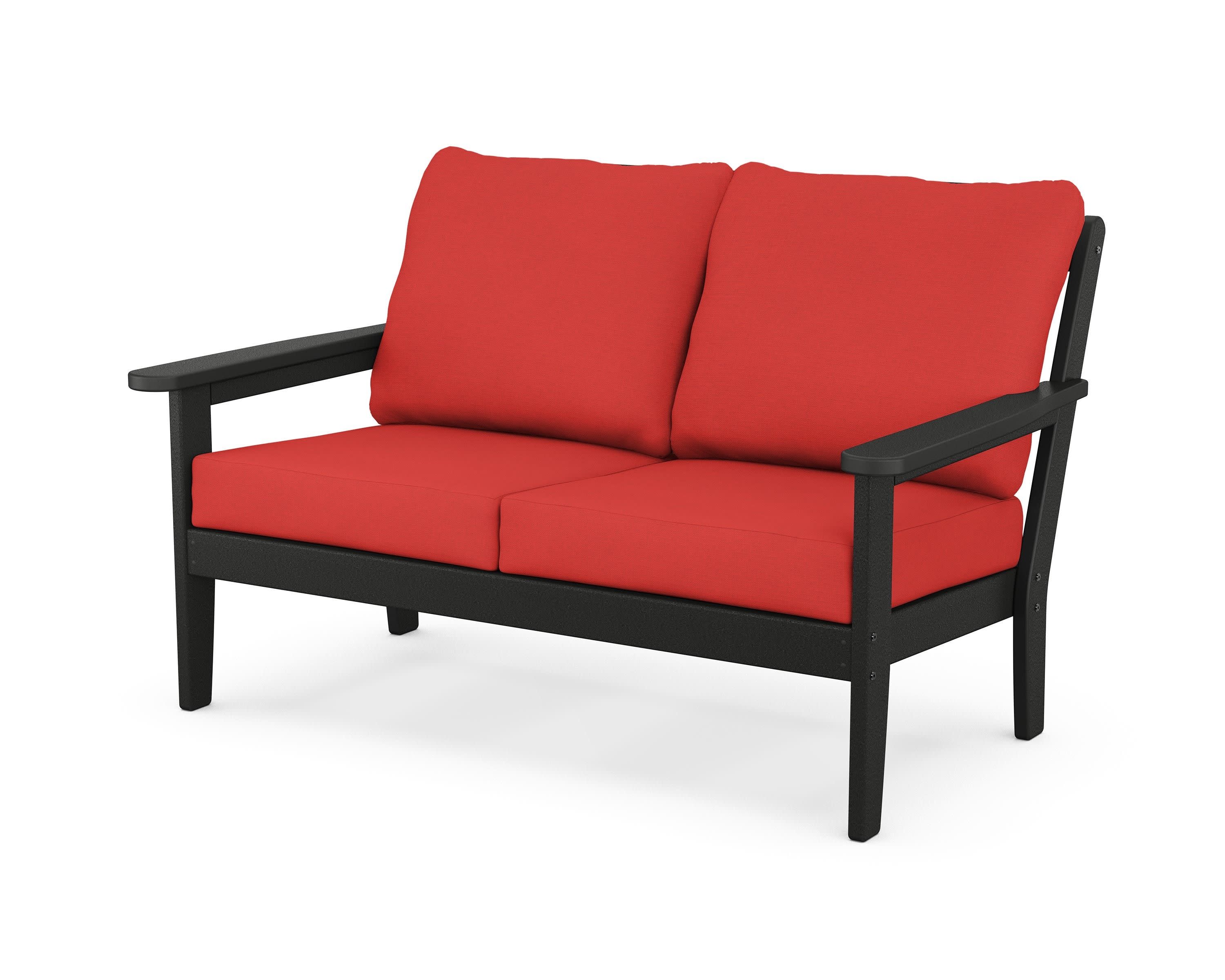 Cottage Deep Seating Loveseat in Black / Crimson Linen