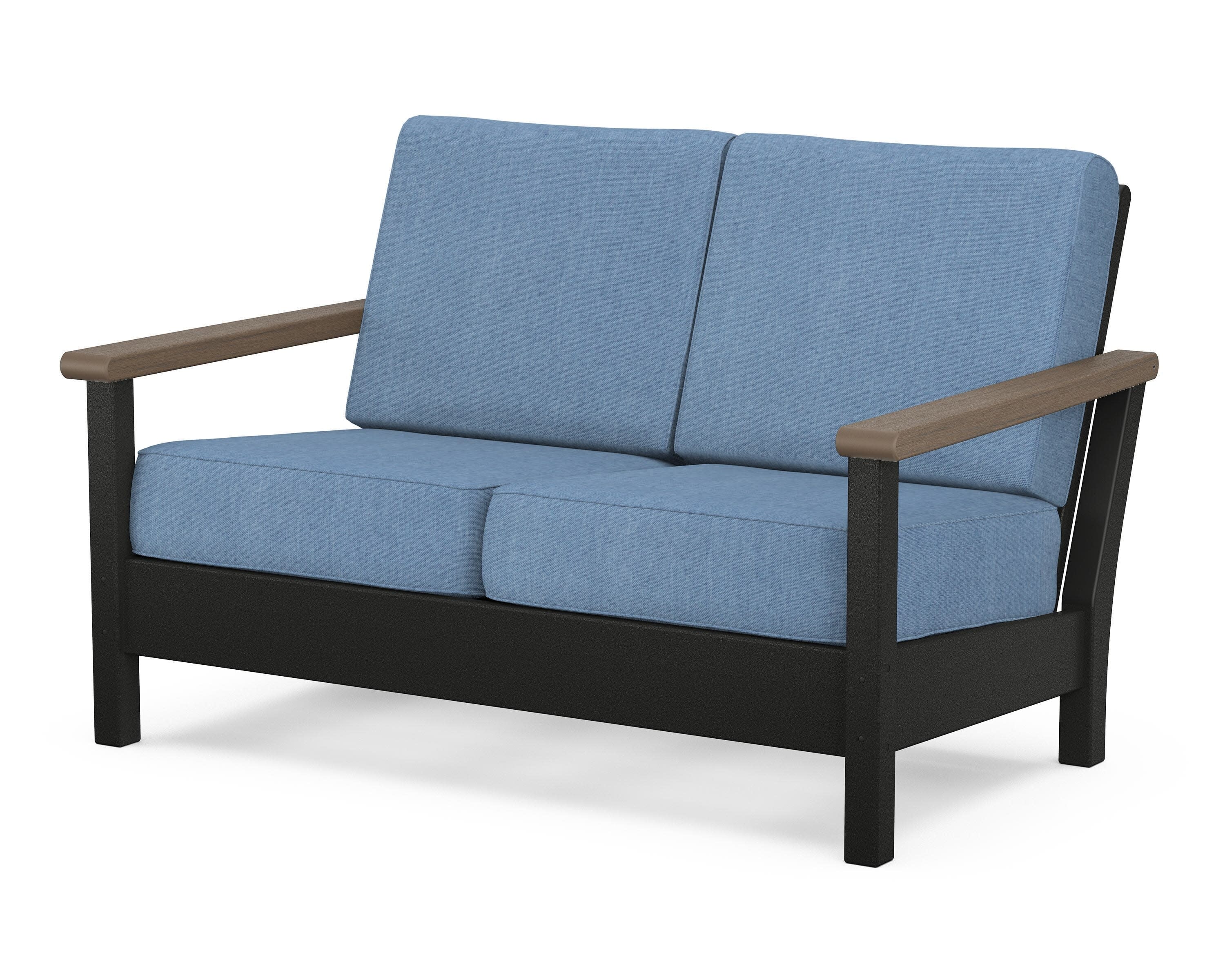 Harbour Deep Seating Loveseat in Black / Kona / Sky Blue