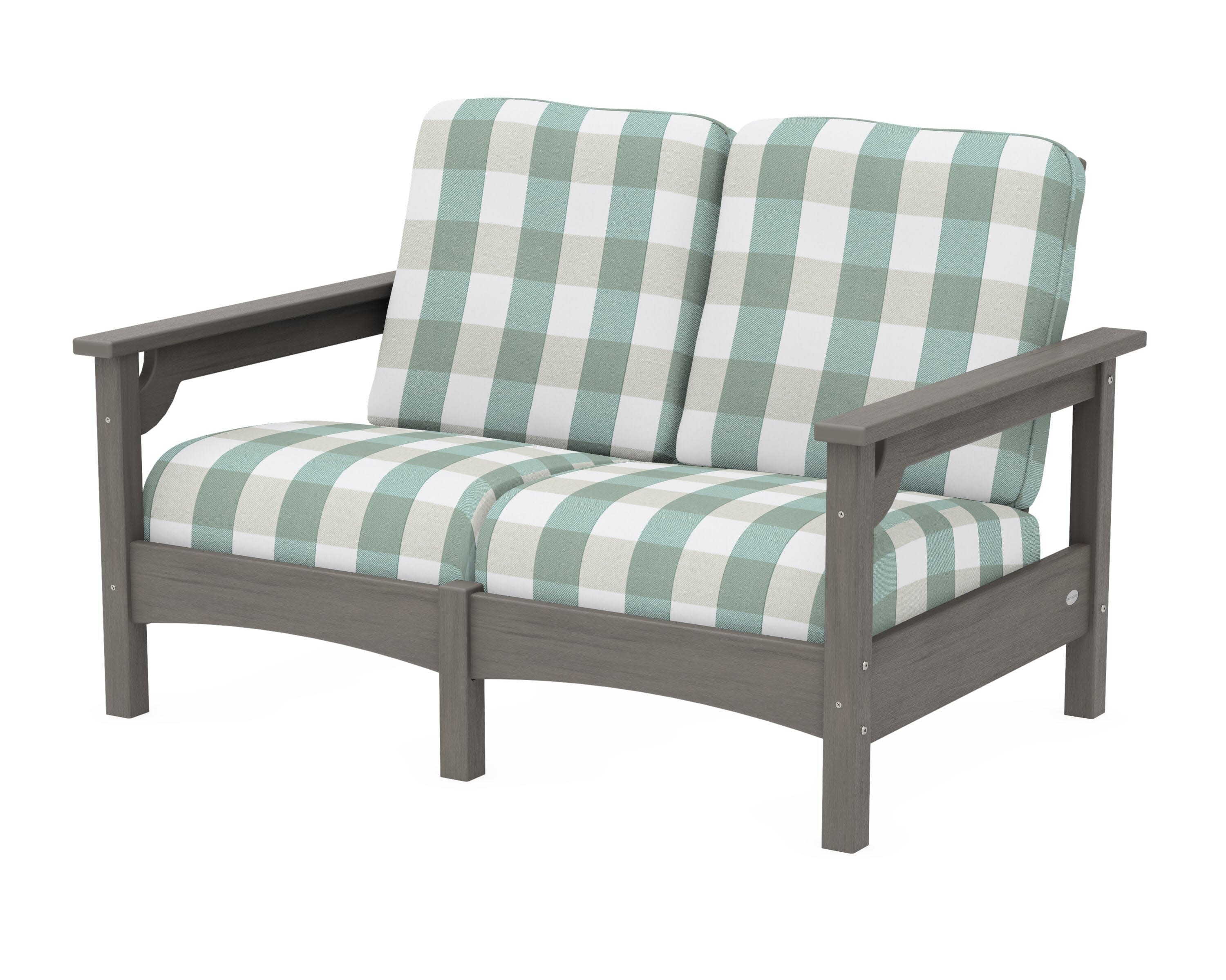 Club Loveseat in Driftwood / Buffalo Plaid Glacier Spa