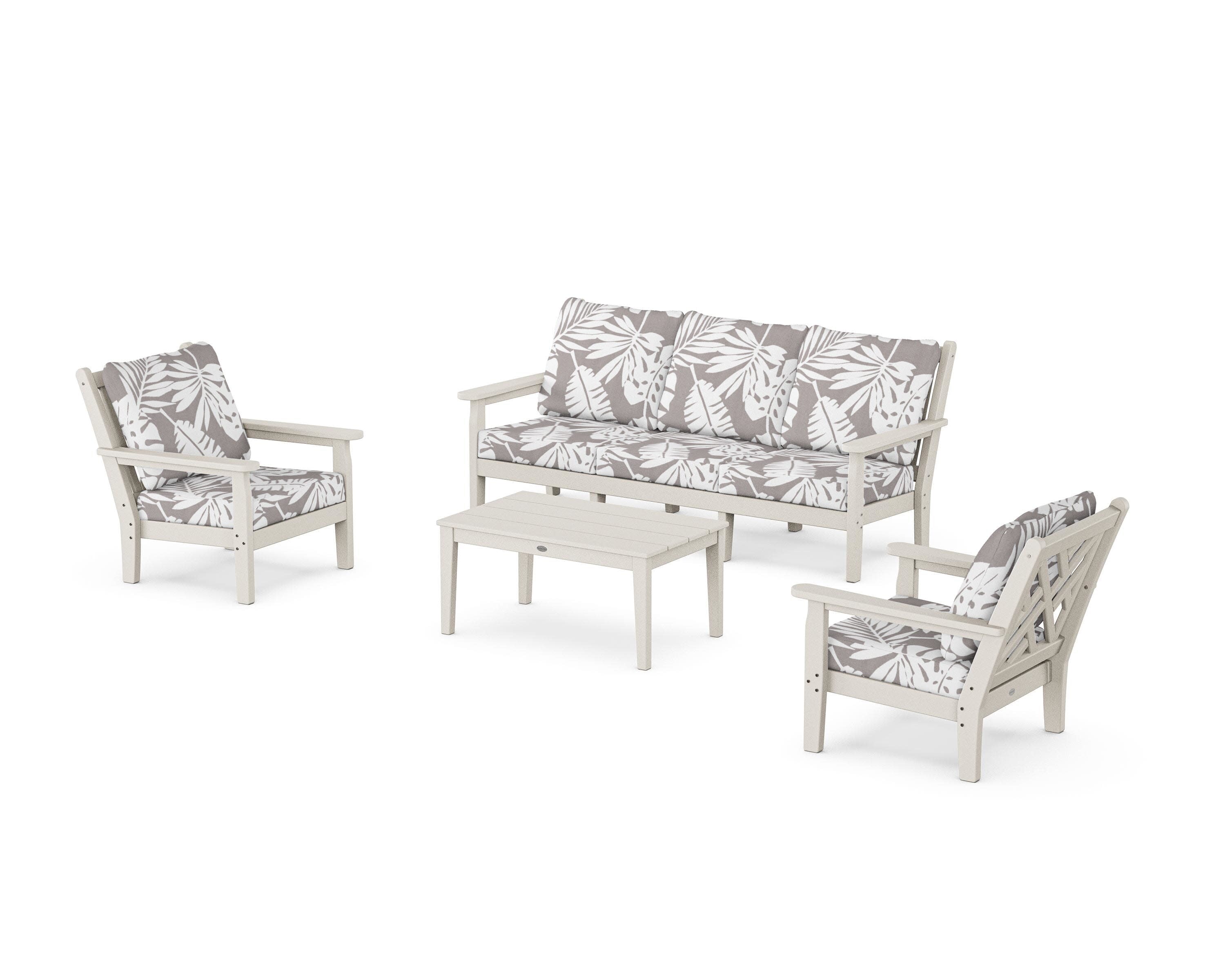 Chippendale 4-Piece Deep Seating Set with Sofa in Sand / Leaf Grey Mist