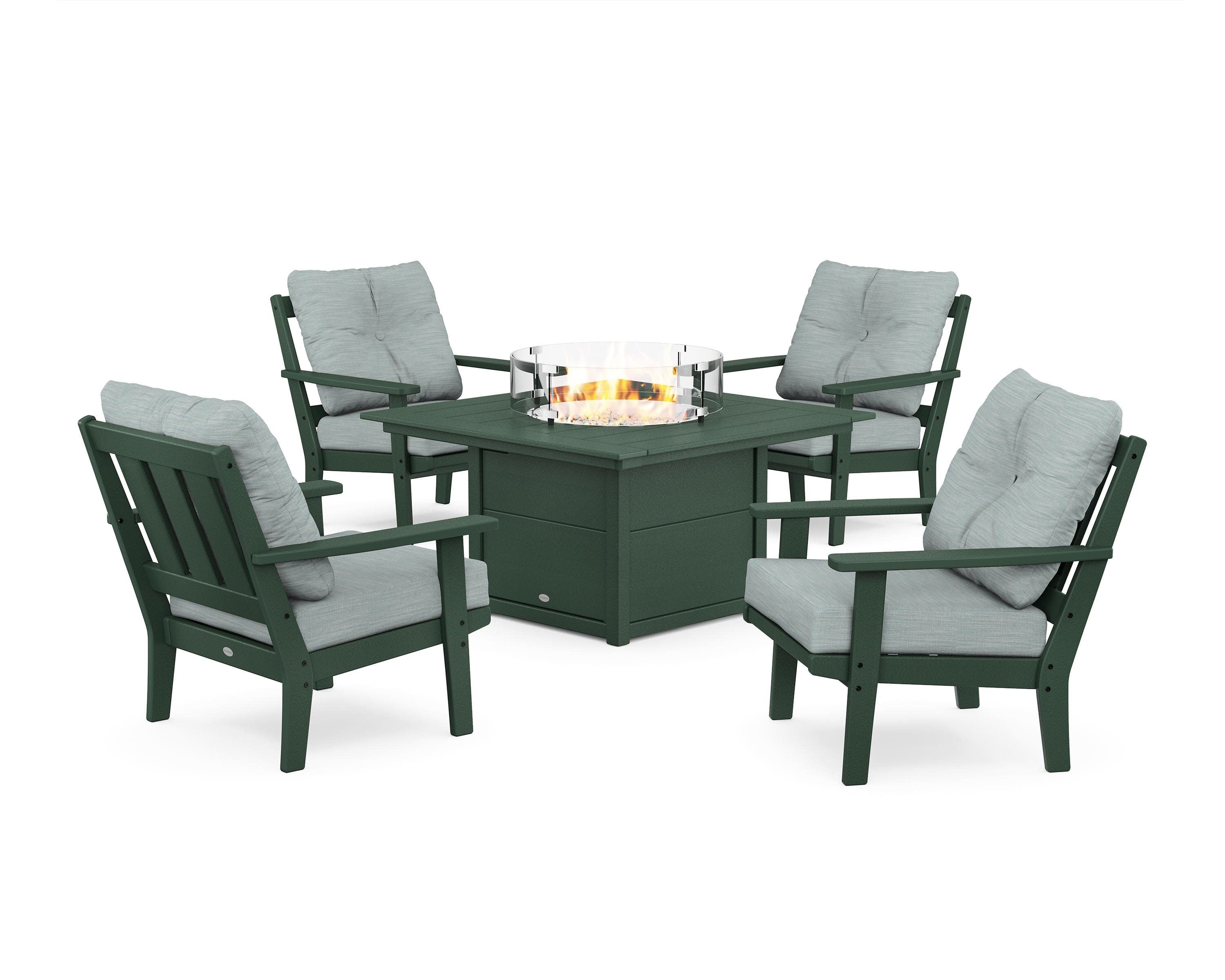 Oxford 5-Piece Deep Seating Set with Fire Pit Table in Green / Soothe Mist