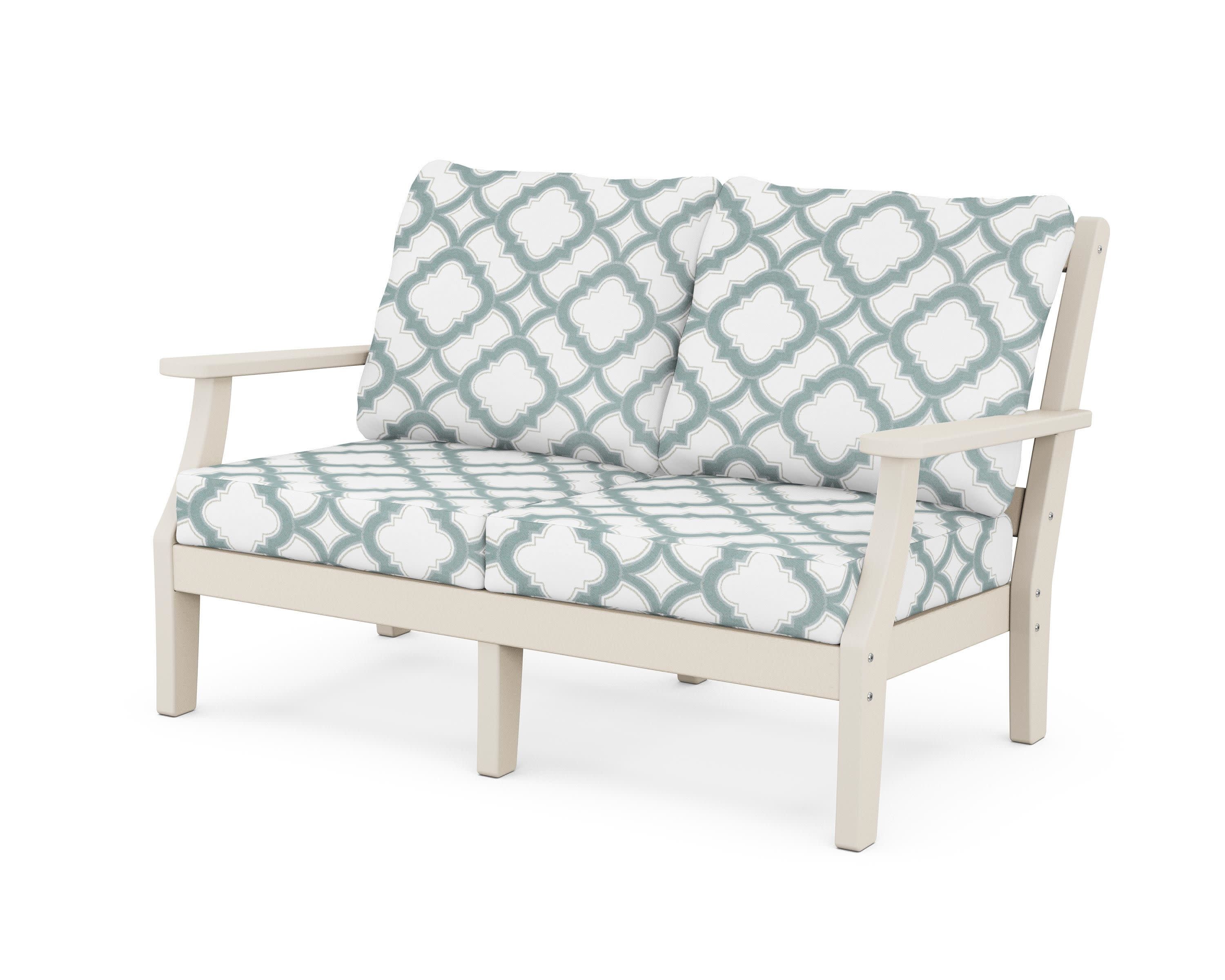 Chinoiserie Deep Seating Loveseat in Sand / Trellis Glacier Spa