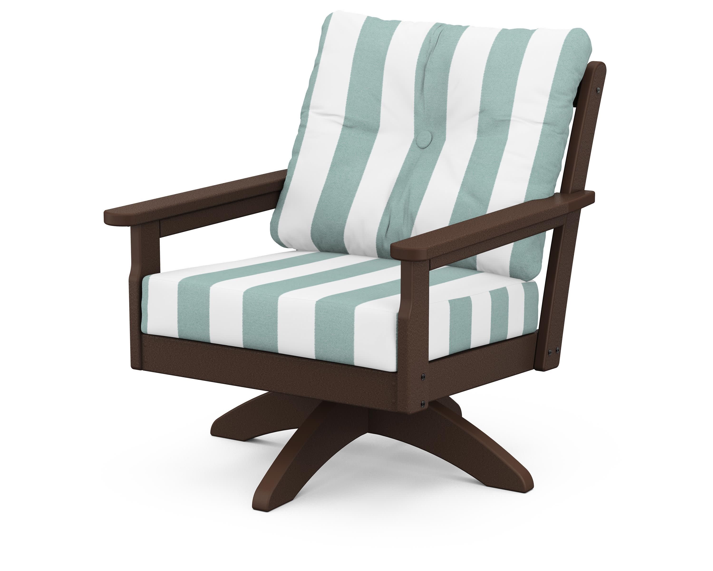 Vineyard Deep Seating Swivel Chair in Mahogany / Cabana Stripe Glacier Spa