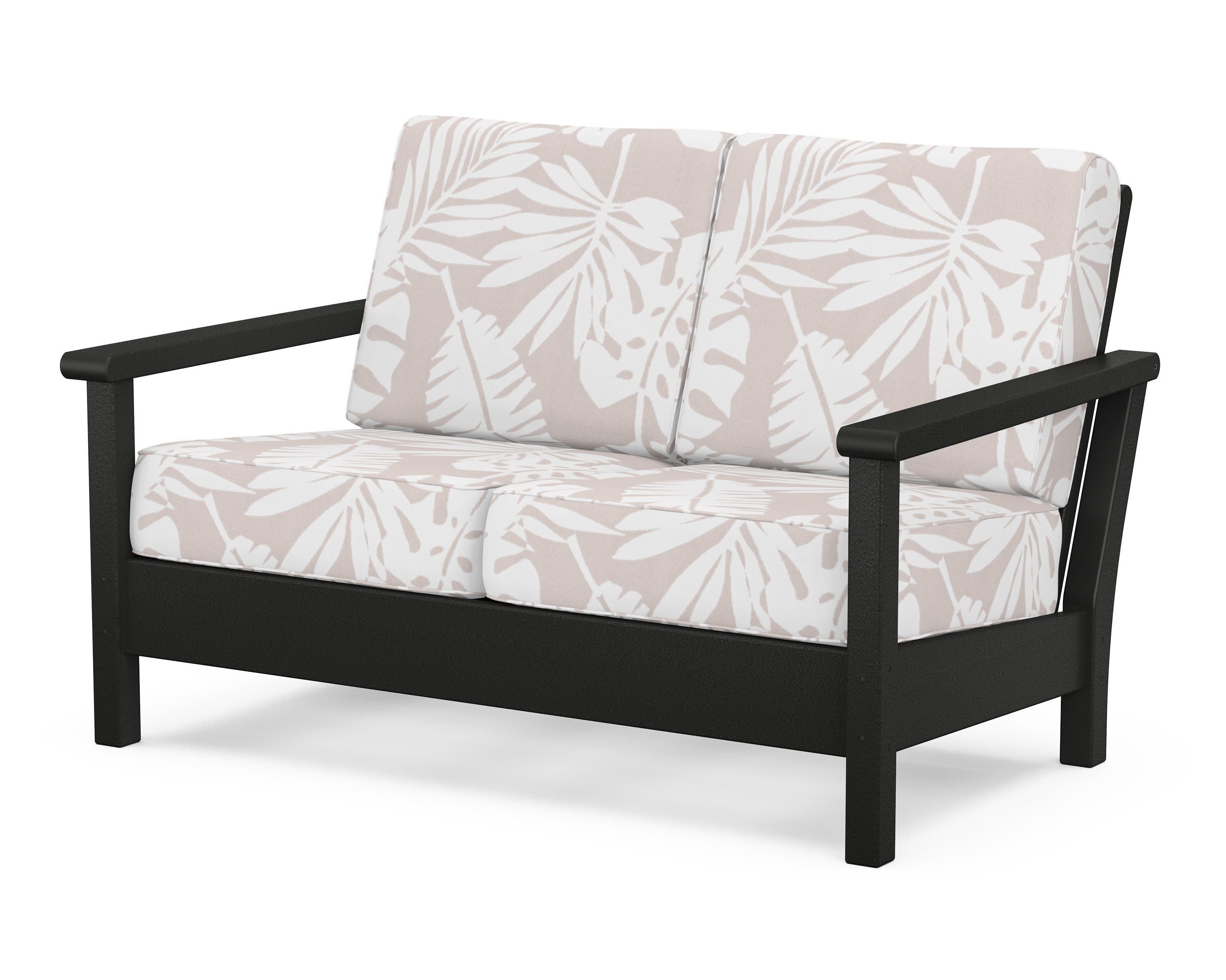 Harbour Deep Seating Loveseat in Black / Leaf Dune Burlap