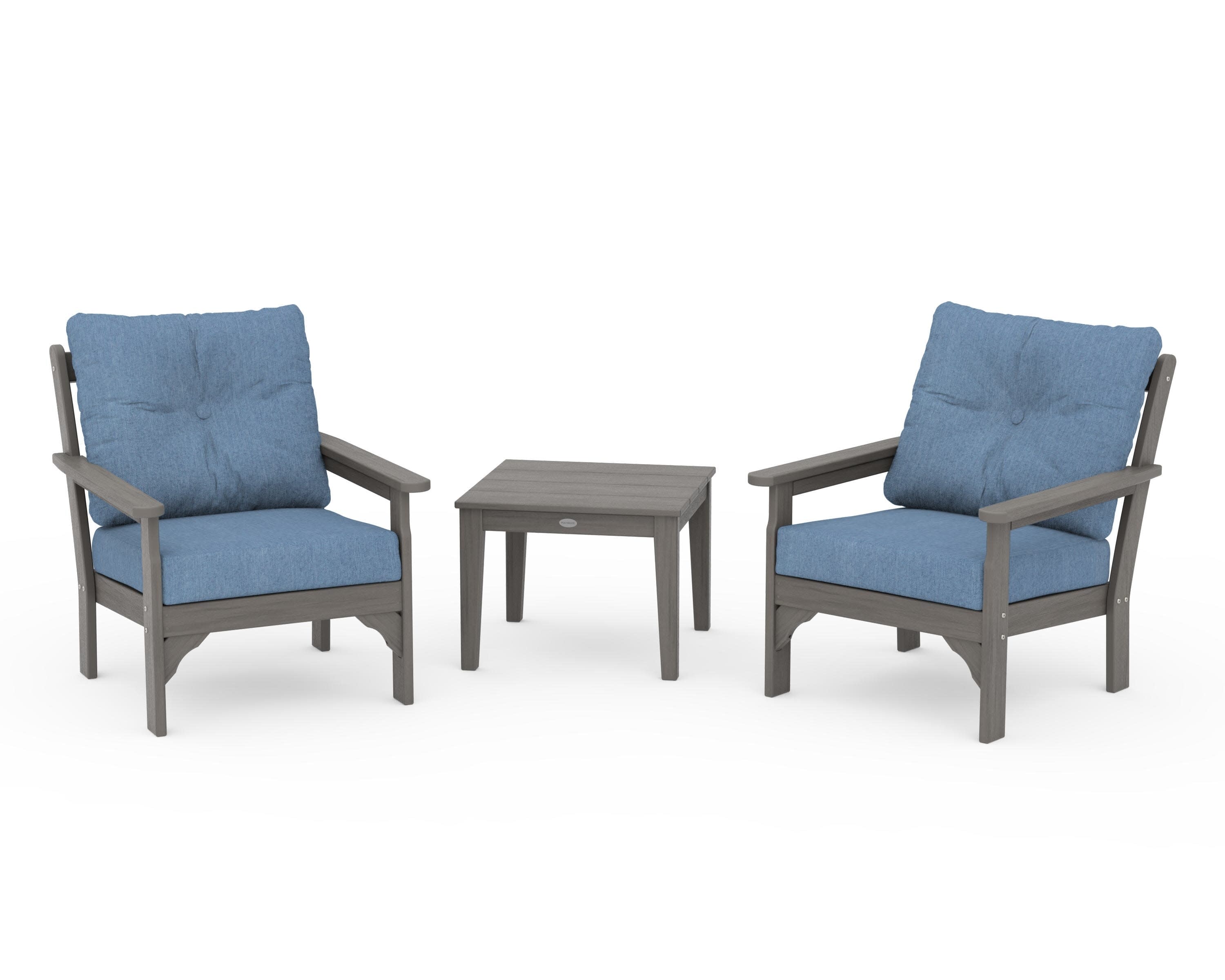 Vineyard 3-Piece Deep Seating Set in Driftwood / Sky Blue