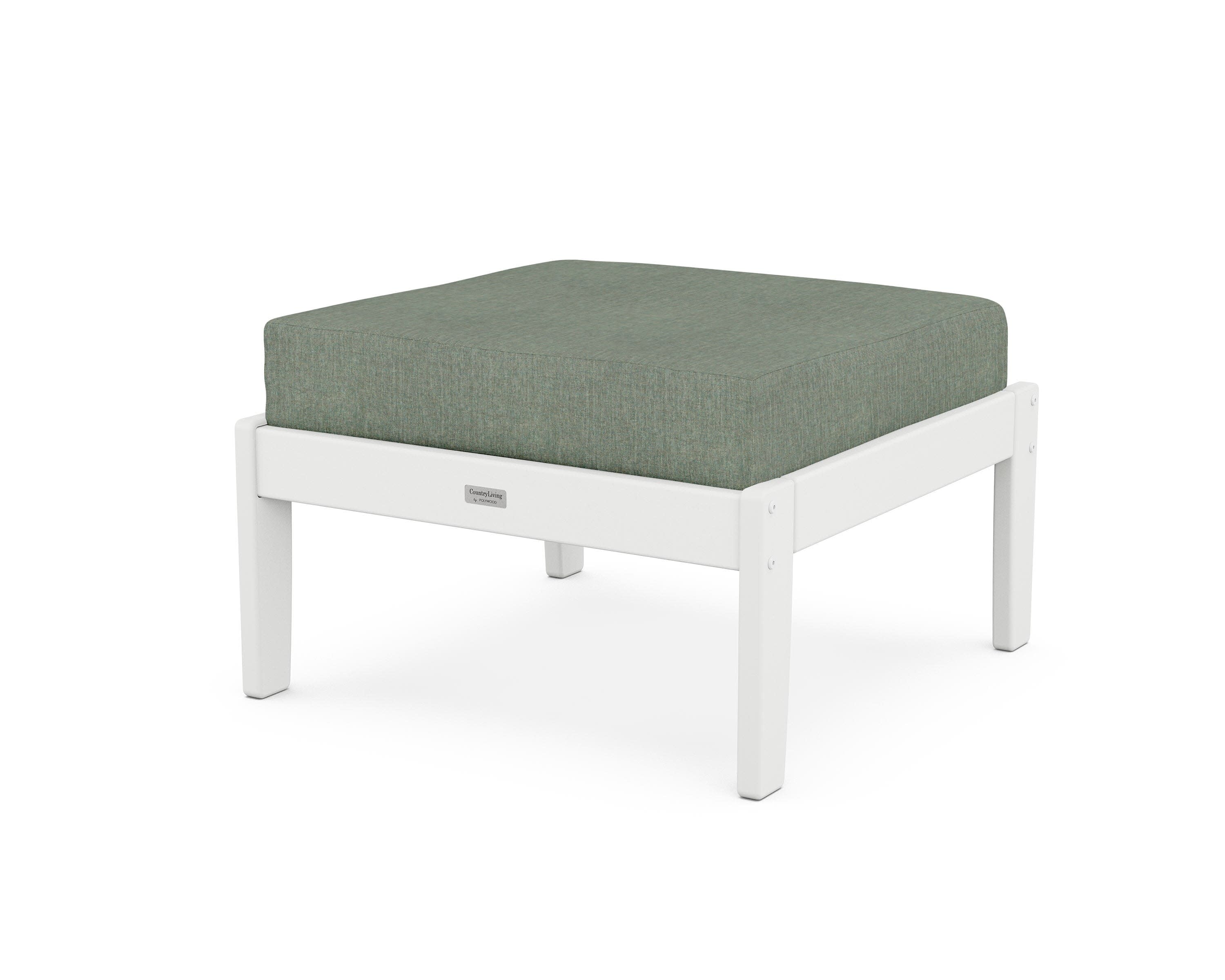 Cottage Deep Seating Ottoman in White / Cast Sage