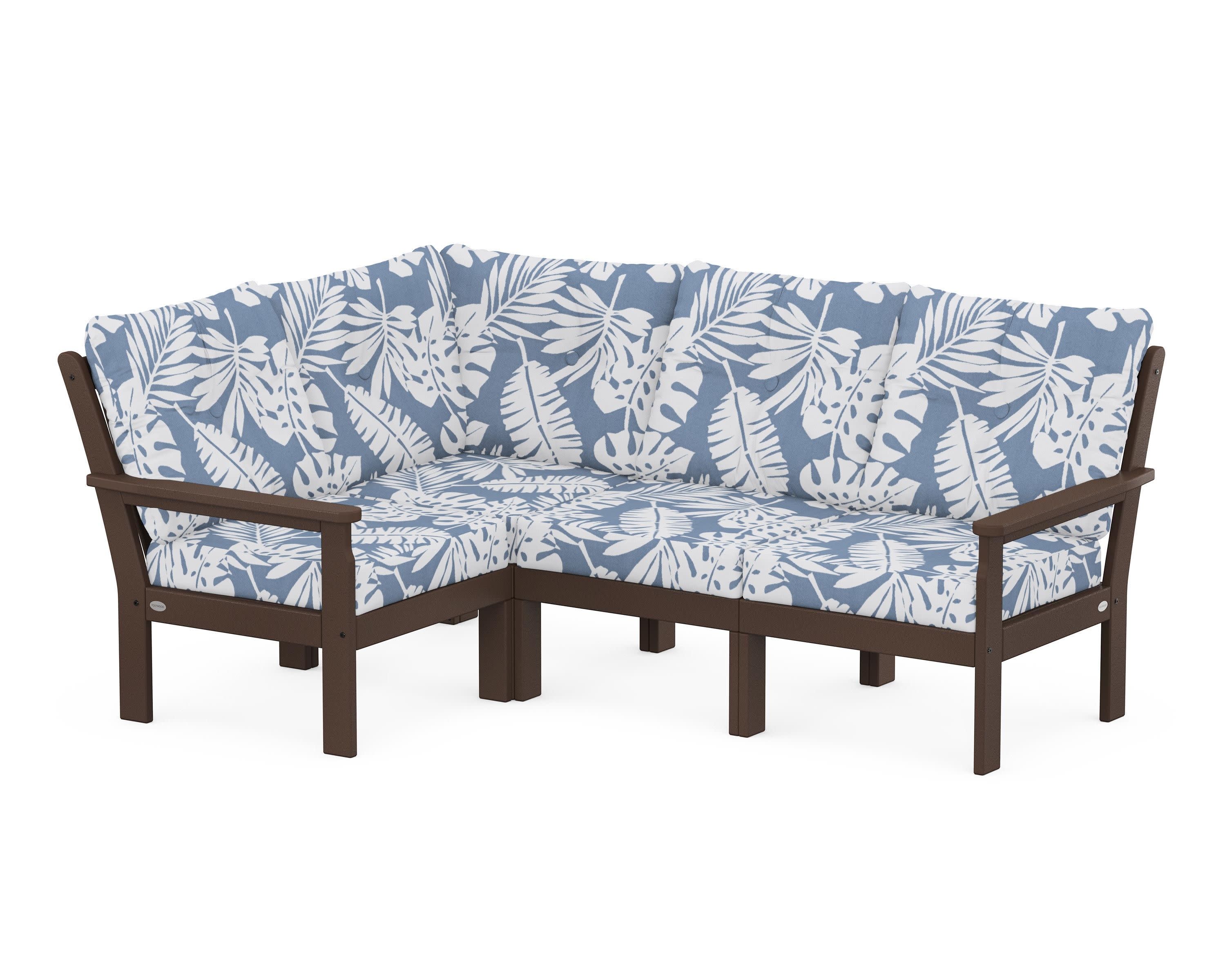 Vineyard 4-Piece Sectional in Mahogany / Leaf Sky Blue